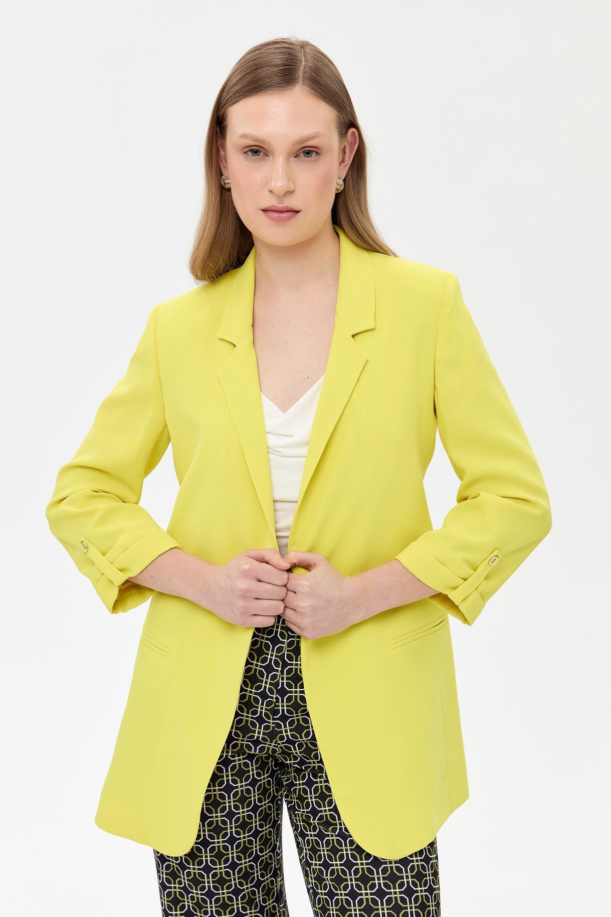 Kolu Düğme Detaylı Ceket - SARI