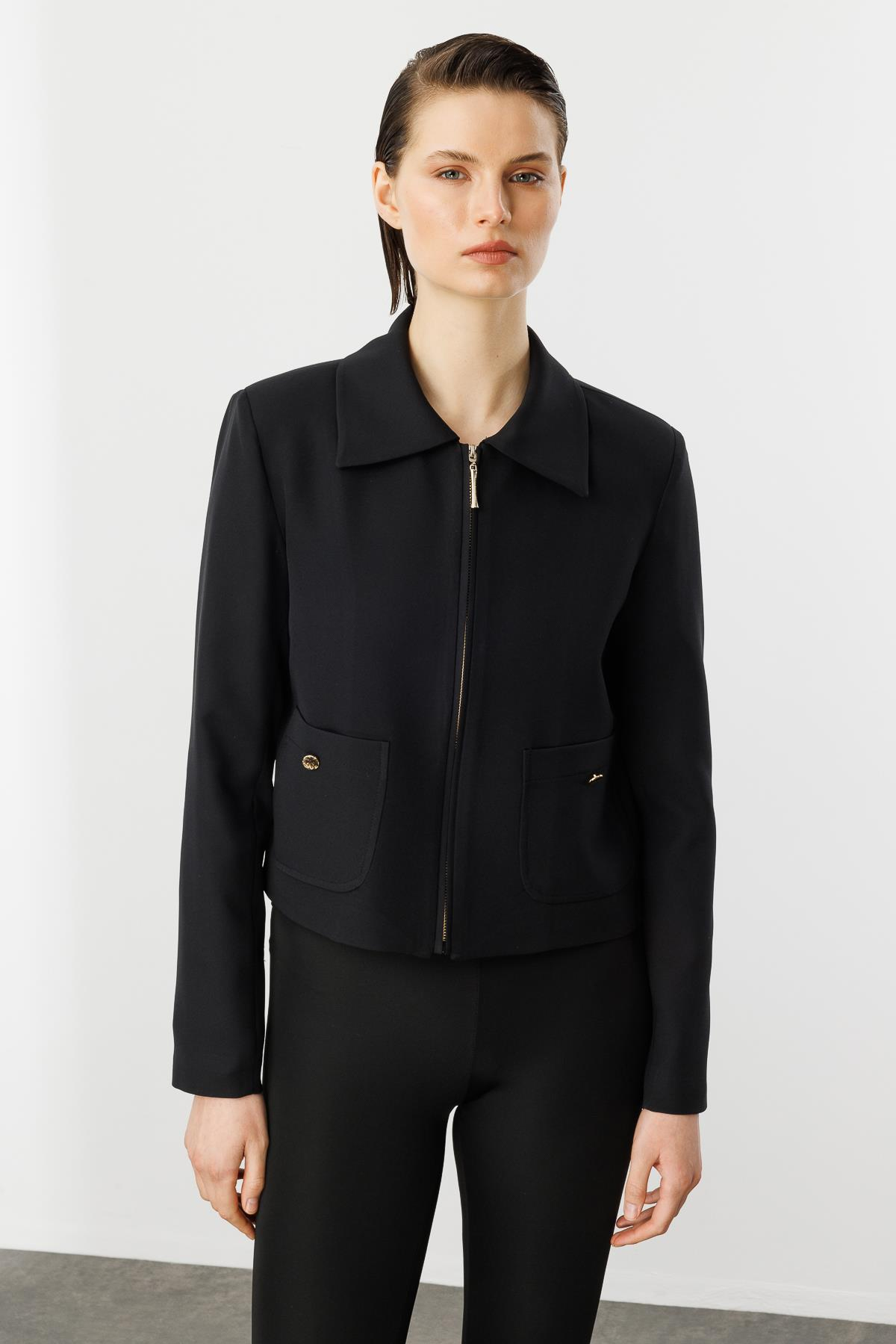 Kruvaz Yaka Hürrem Ceket-SİYAH