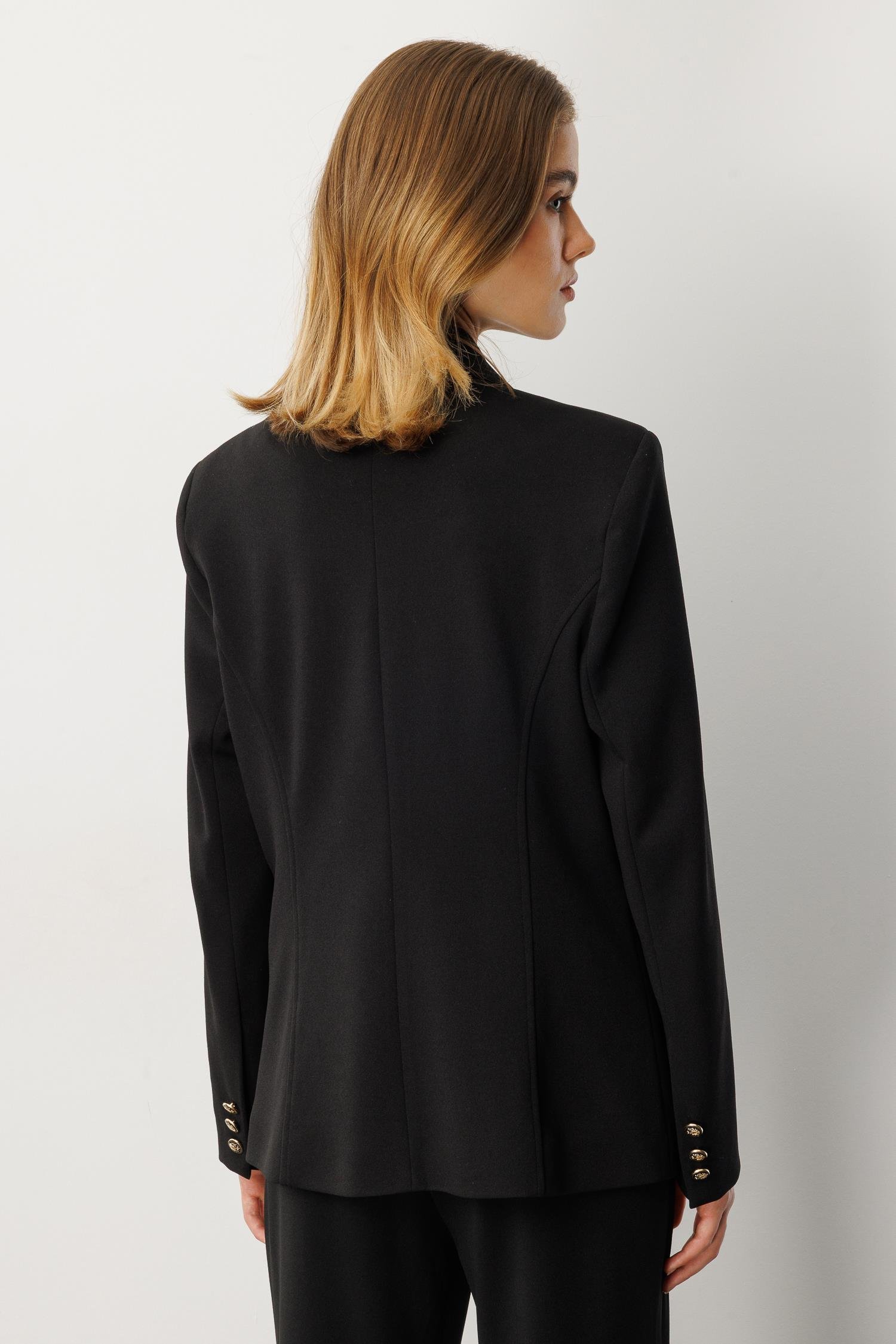 Kruvaze Yaka Krep Ceket-SİYAH