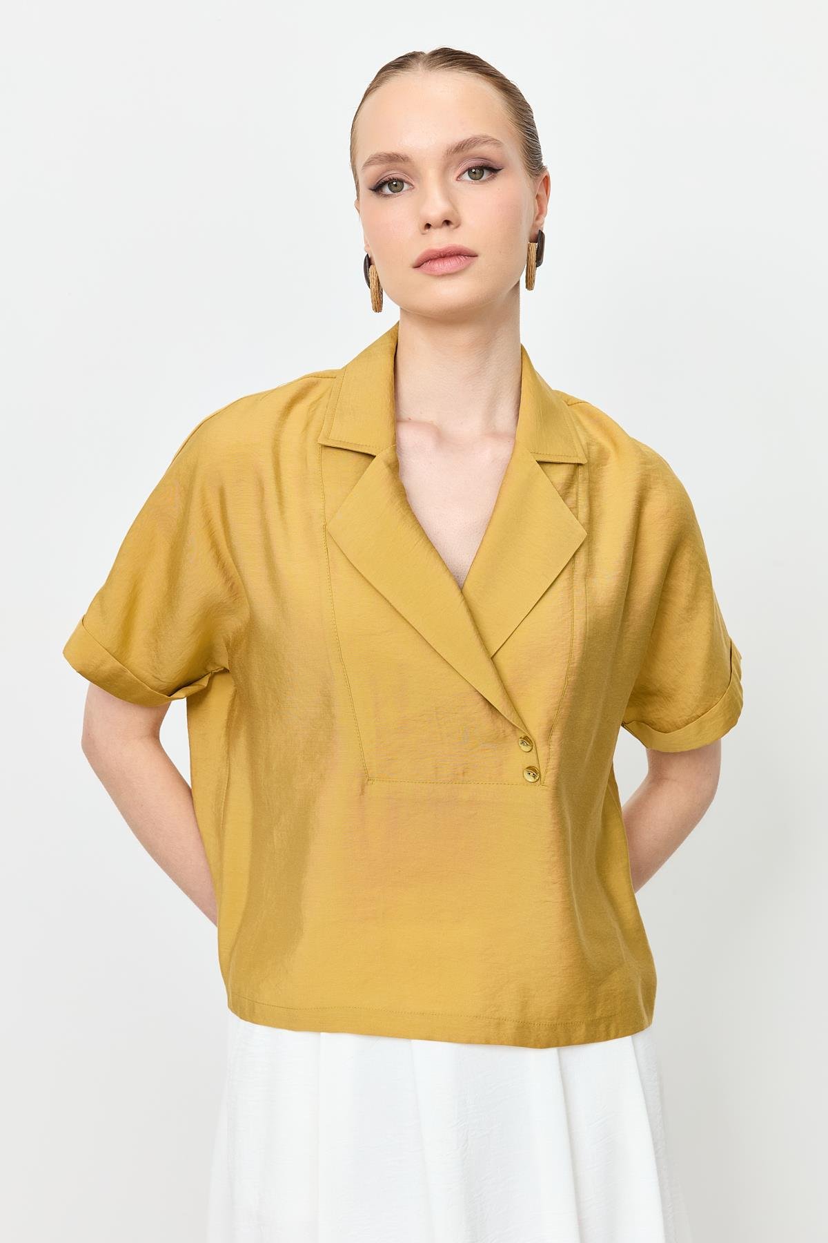 Kruvaze Yaka Modal Bluz-SAFRAN