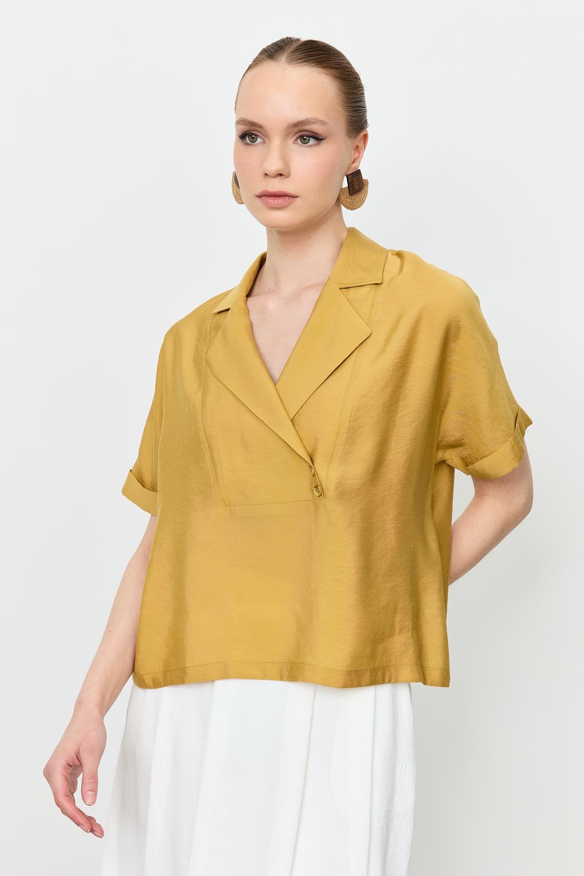 Kruvaze Yaka Modal Bluz-SAFRAN