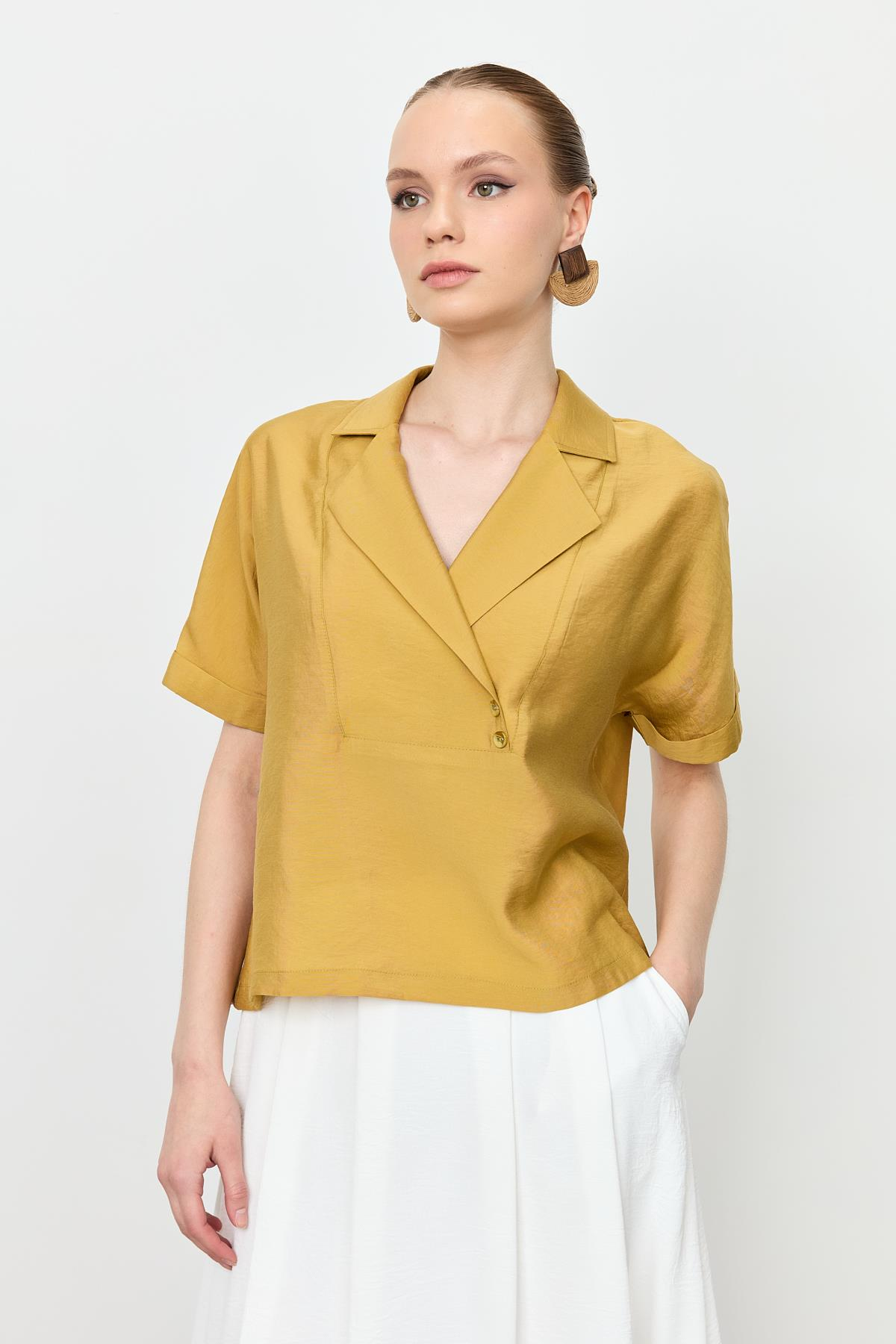 Kruvaze Yaka Modal Bluz-SAFRAN