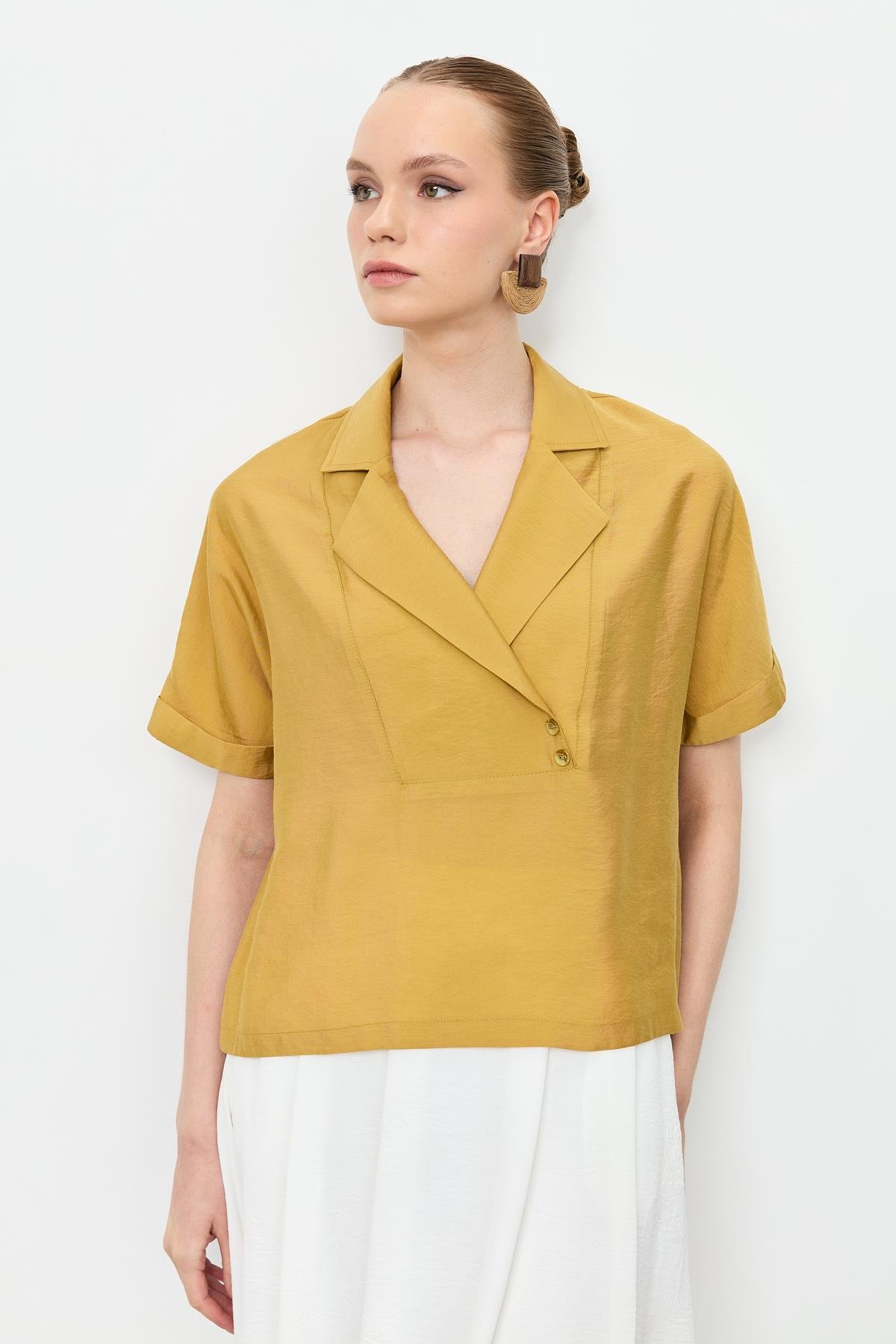 Kruvaze Yaka Modal Bluz-SAFRAN