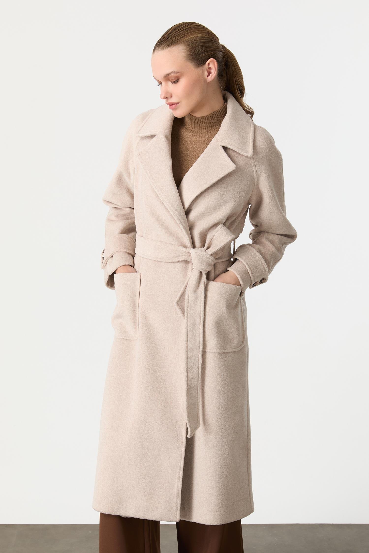 Kruvaze Yaka Uzun Kaşe Kaban-VİZON