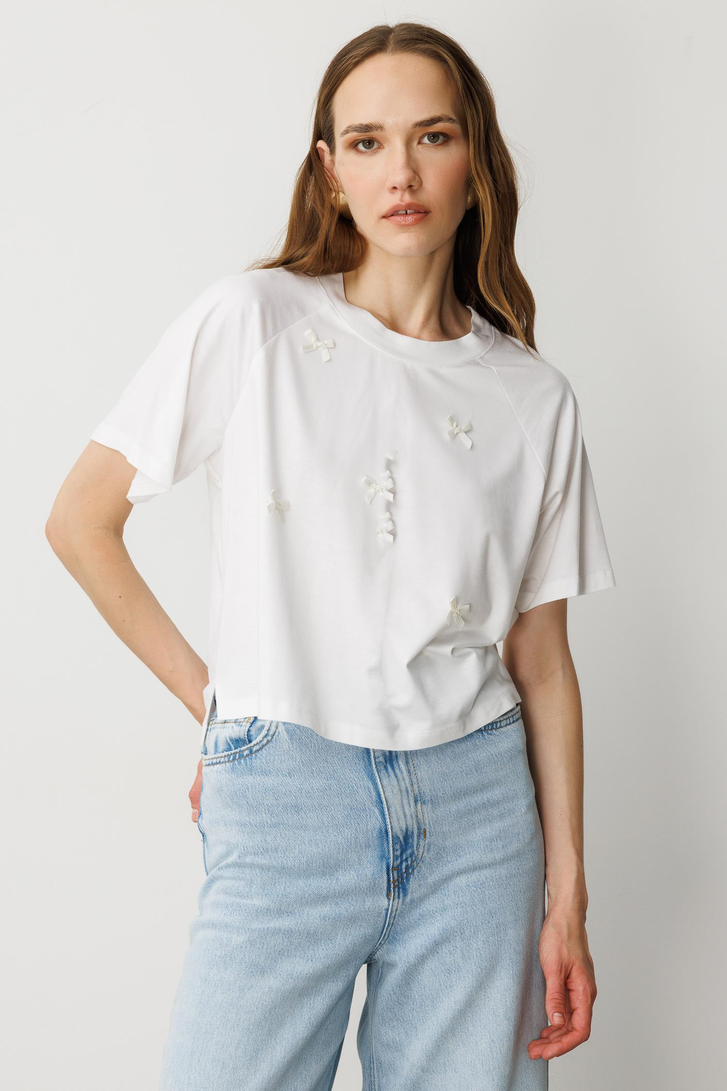 Kurdela Detaylı Penye Tişört-KEMIK