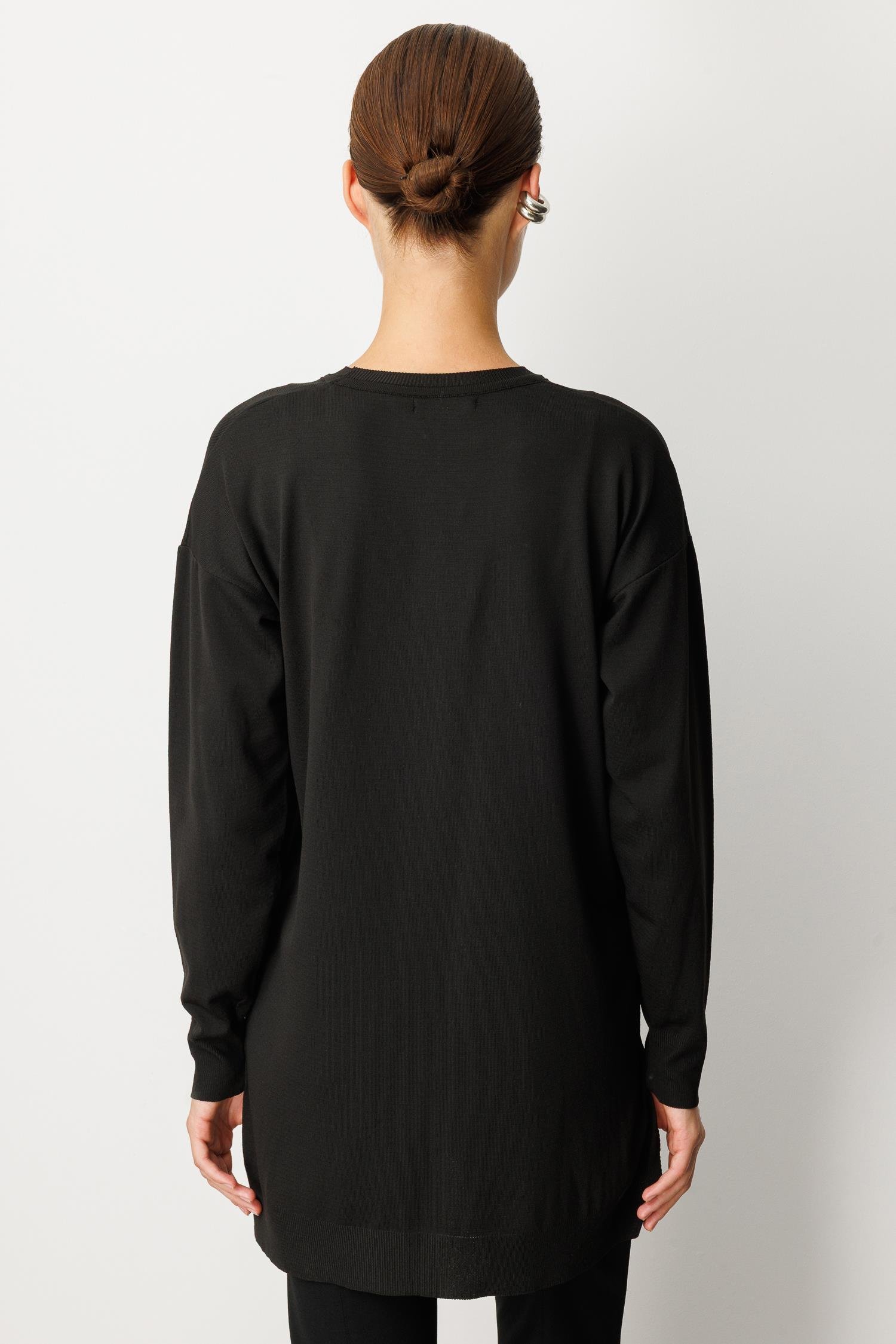 Kurdele Taş Detaylı Triko Tunik-SİYAH