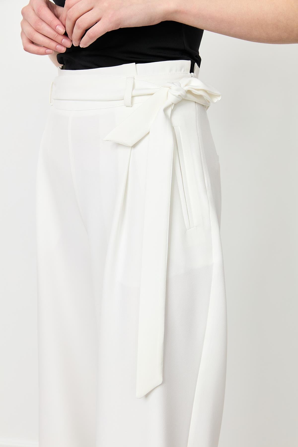 Kuşak Detaylı Pantolon-KEMIK