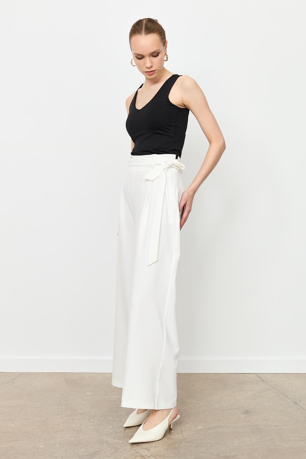 Kuşak Detaylı Pantolon-KEMIK