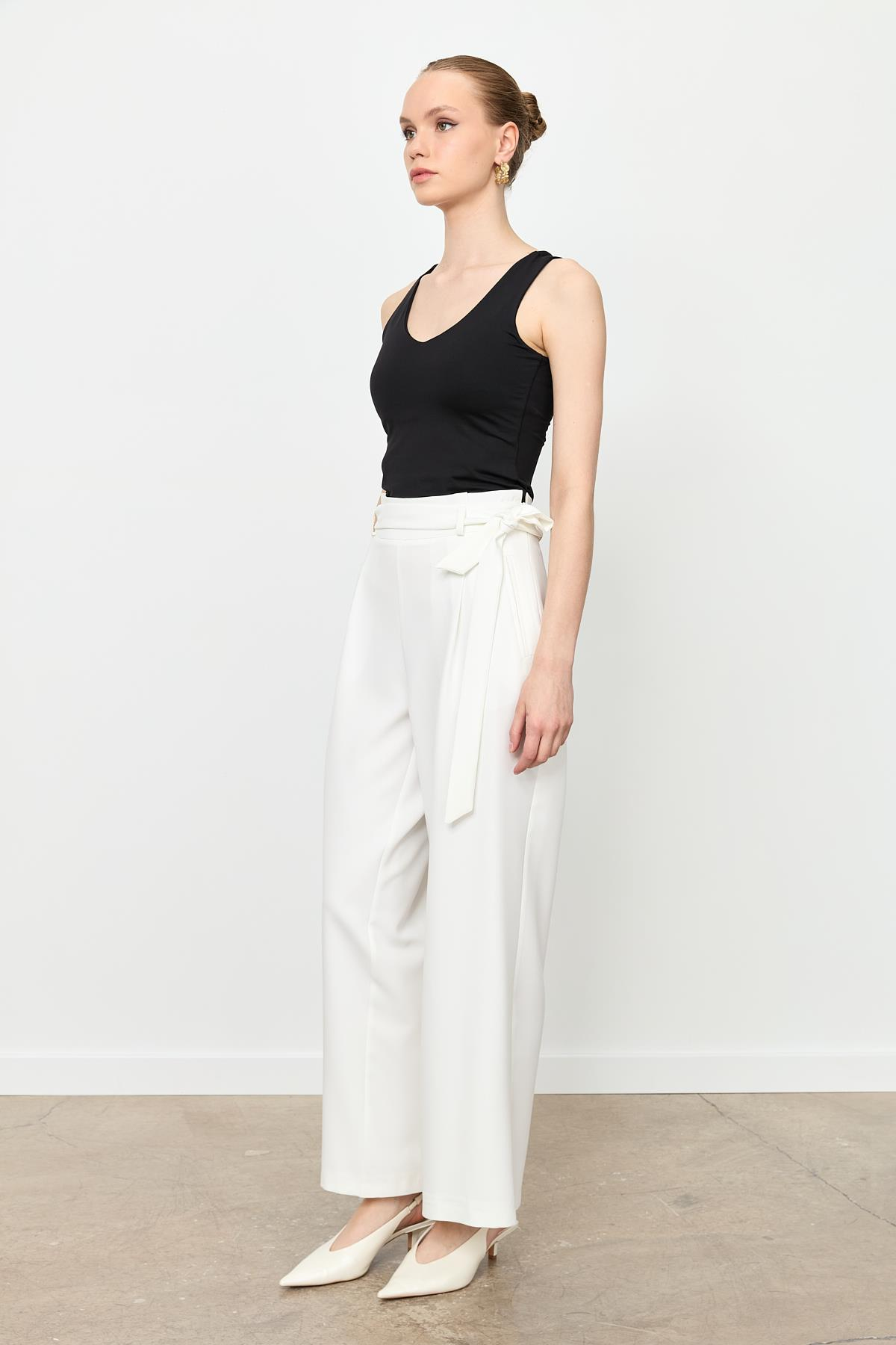 Kuşak Detaylı Pantolon-KEMIK