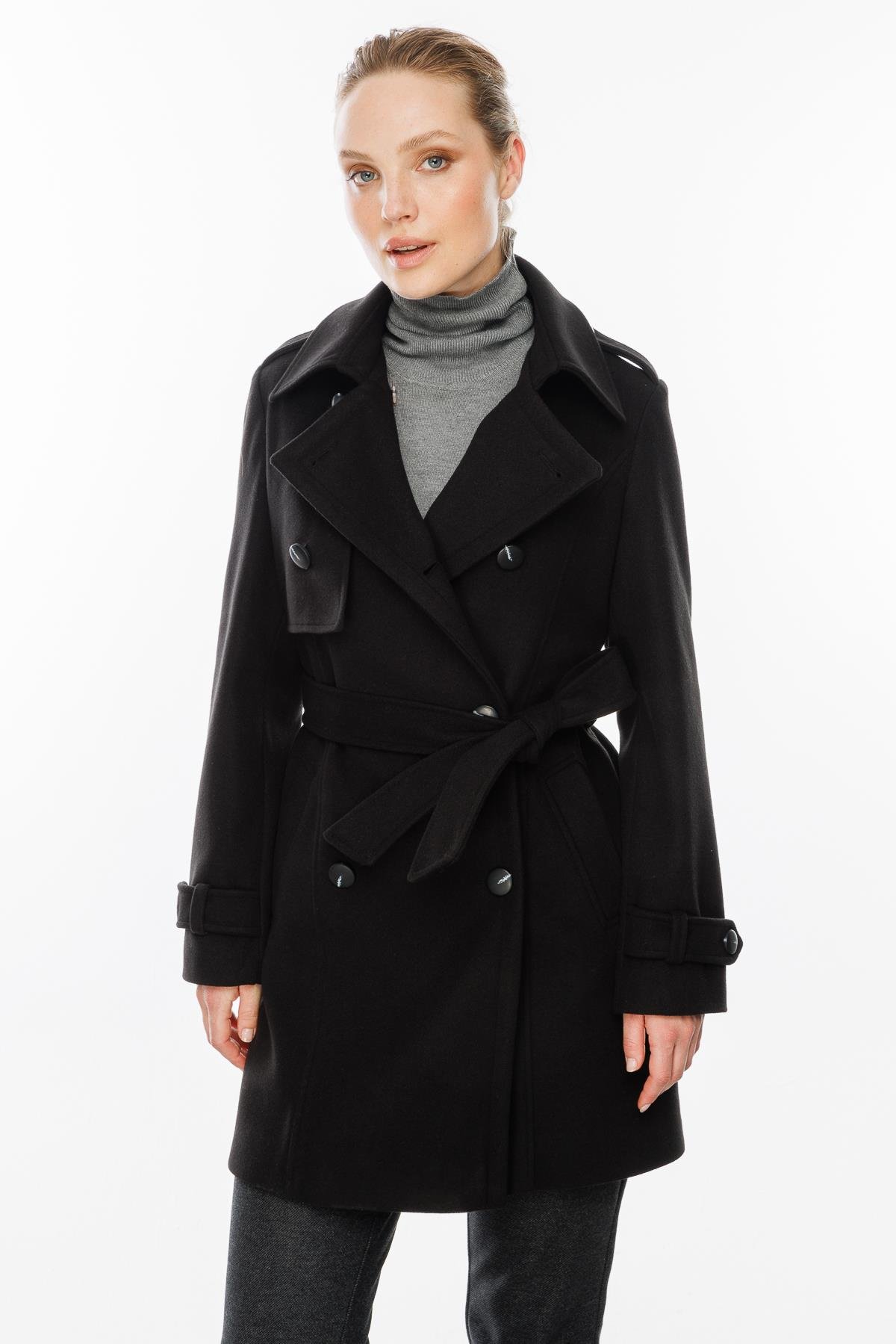 Kuşaklı Kaşe Kaban-SİYAH