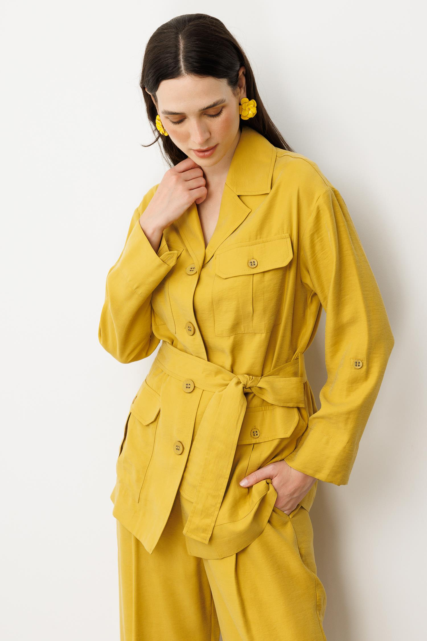 Kuşaklı Modal Ceket-SAFRAN