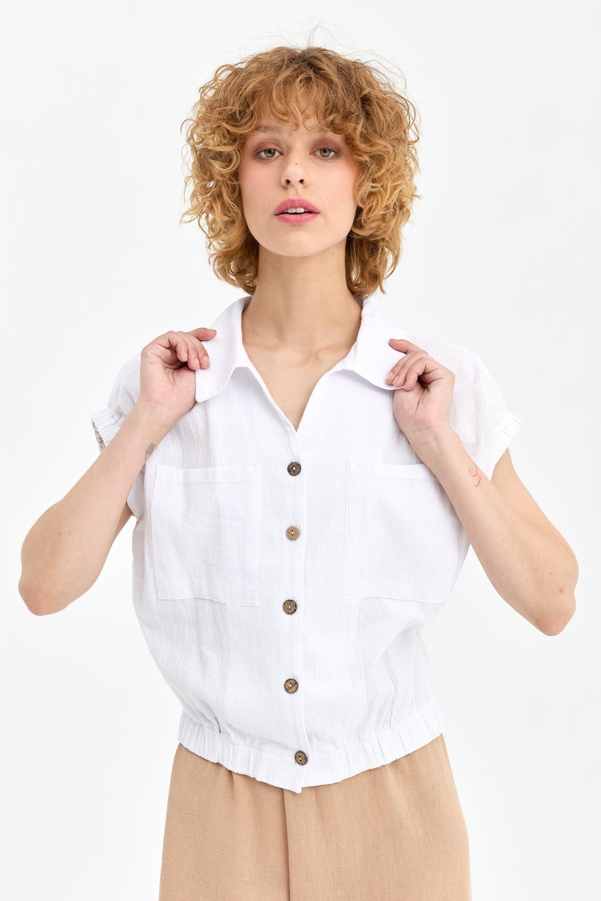 Lastik Detaylı Şile Bezi Gömlek - BEYAZ