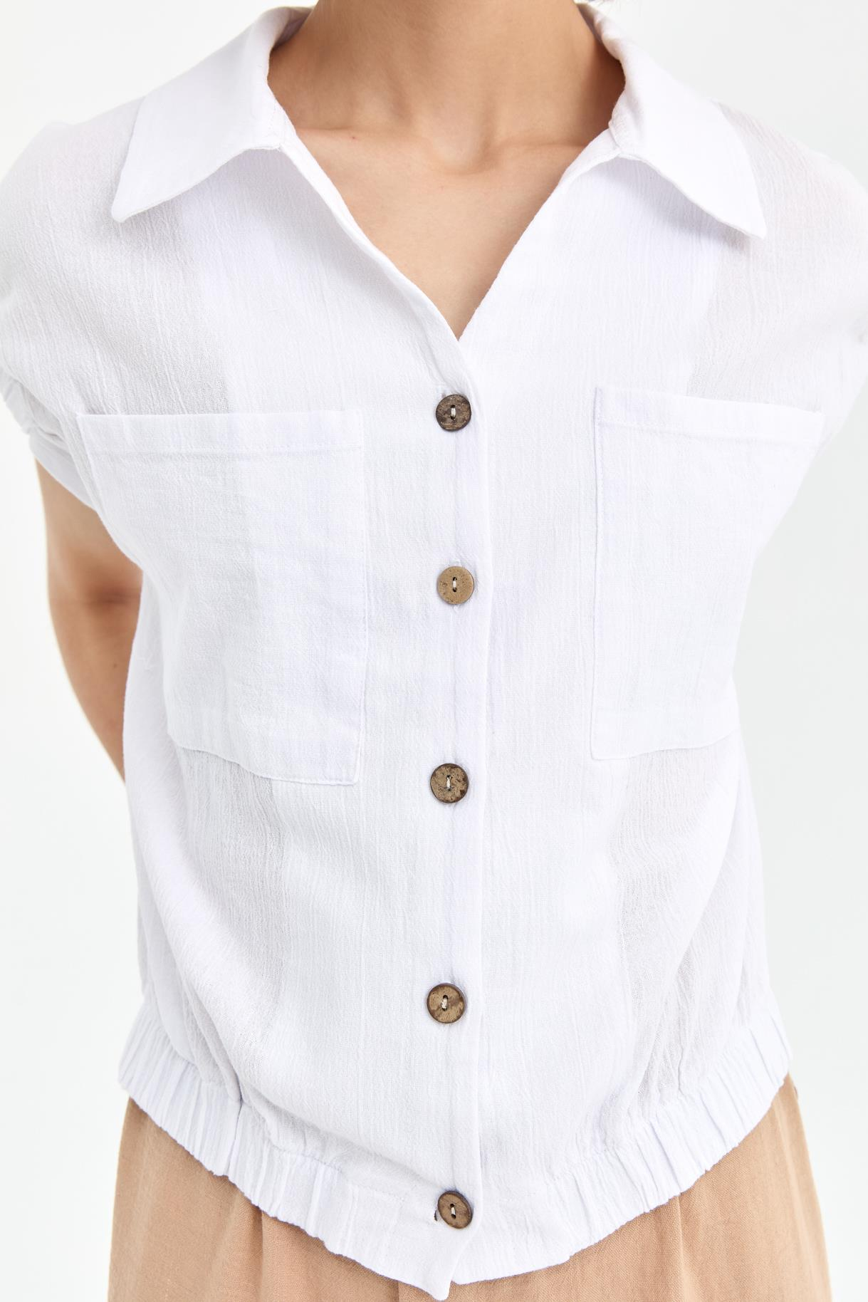 Lastik Detaylı Şile Bezi Gömlek - BEYAZ