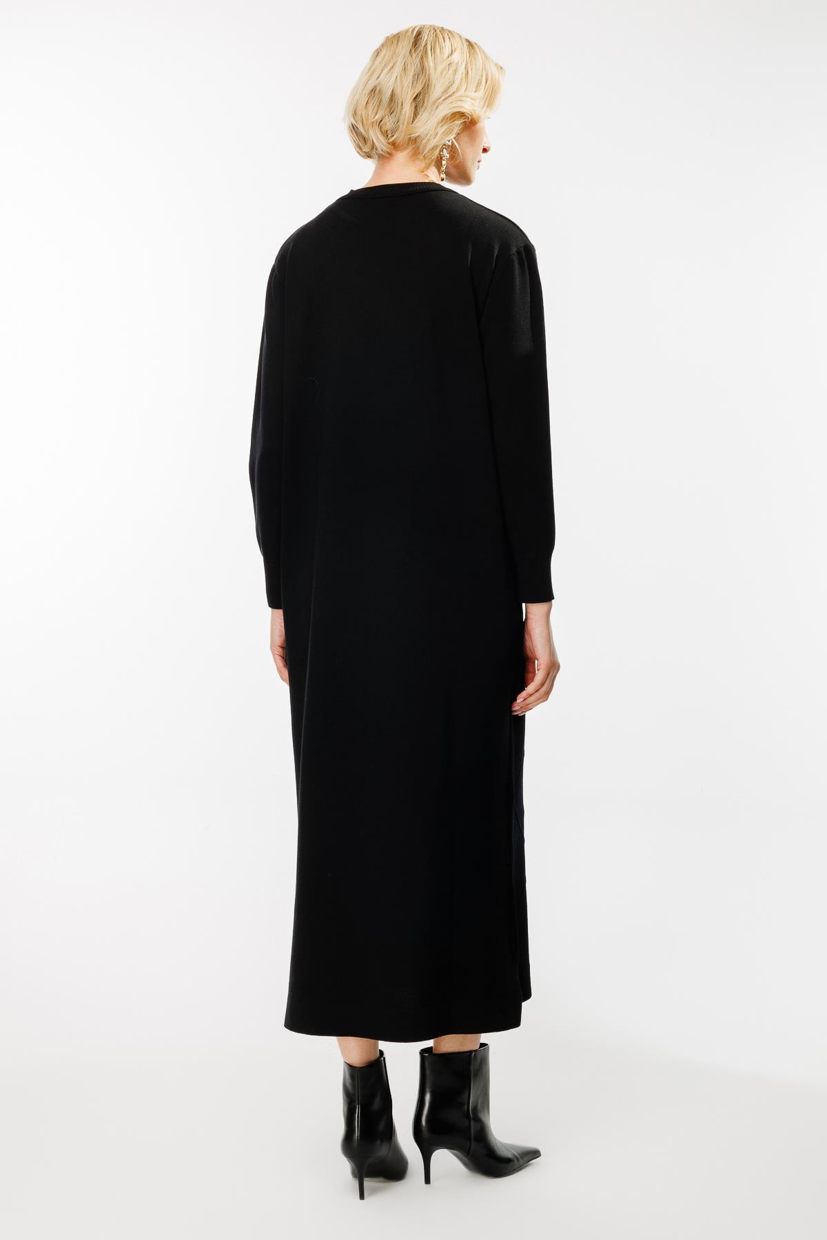 Lazer Desen Triko Elbise - SİYAH