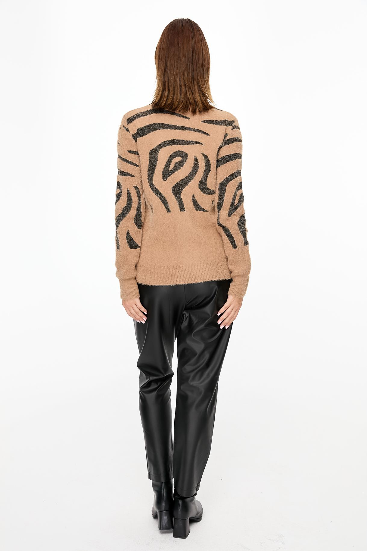 Leopar Desenli Triko Kazak - CAMEL