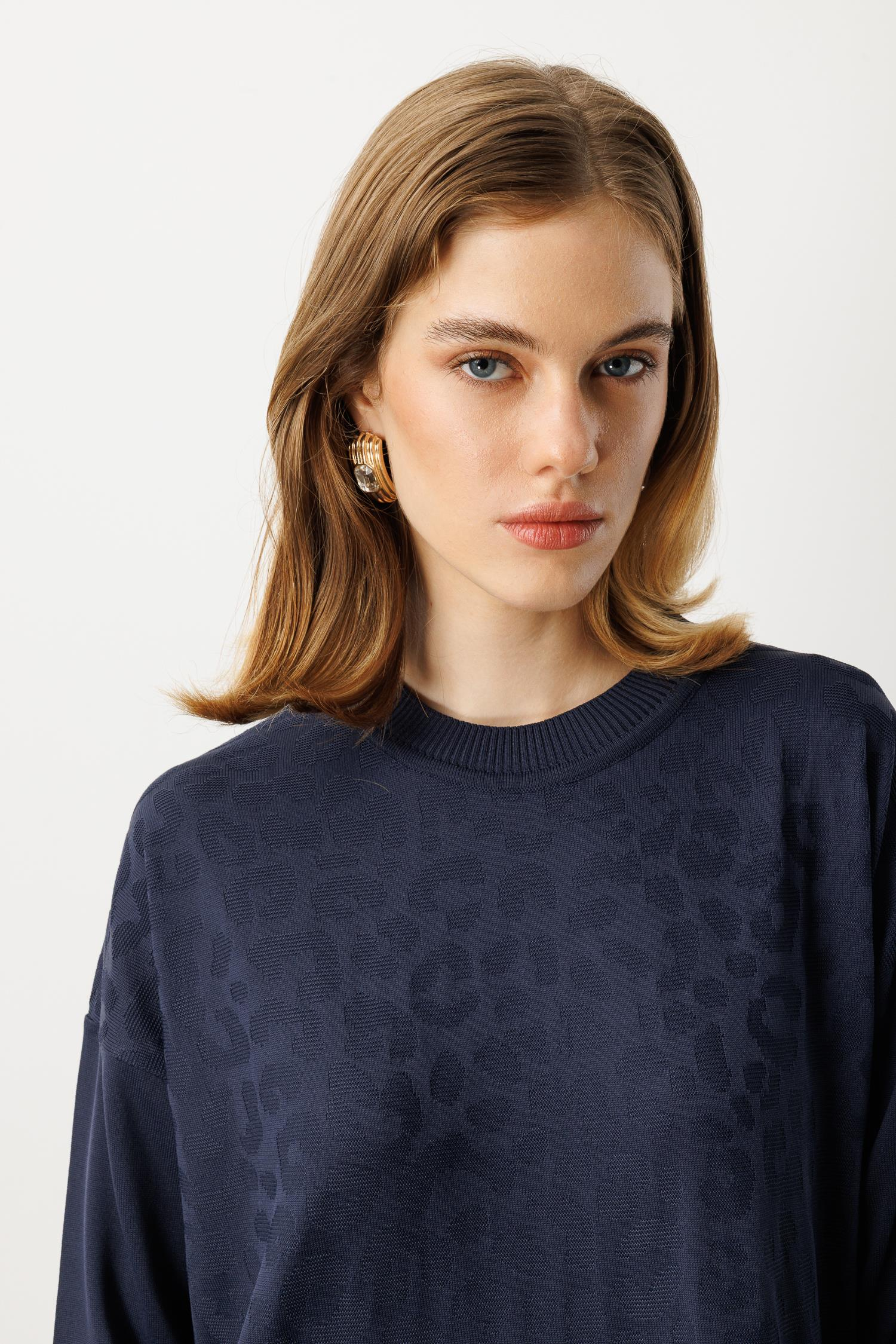 Leopar Desenli Triko Uzun Elbise-LACI