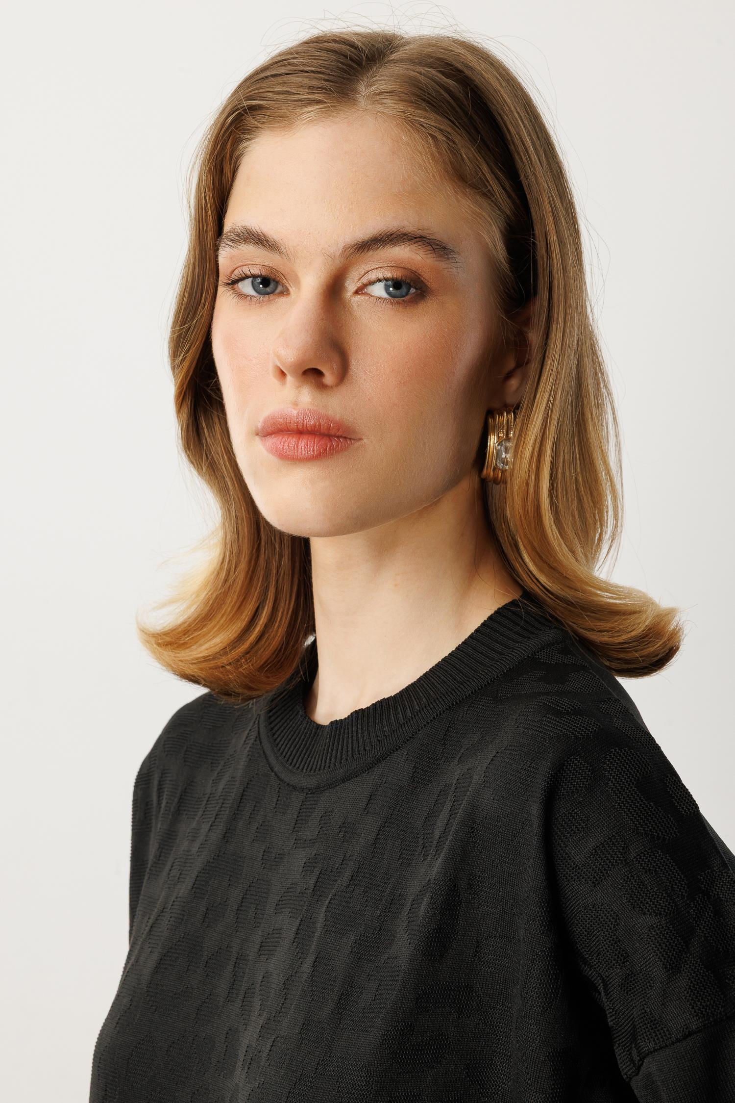 Leopar Desenli Triko Uzun Elbise-SİYAH