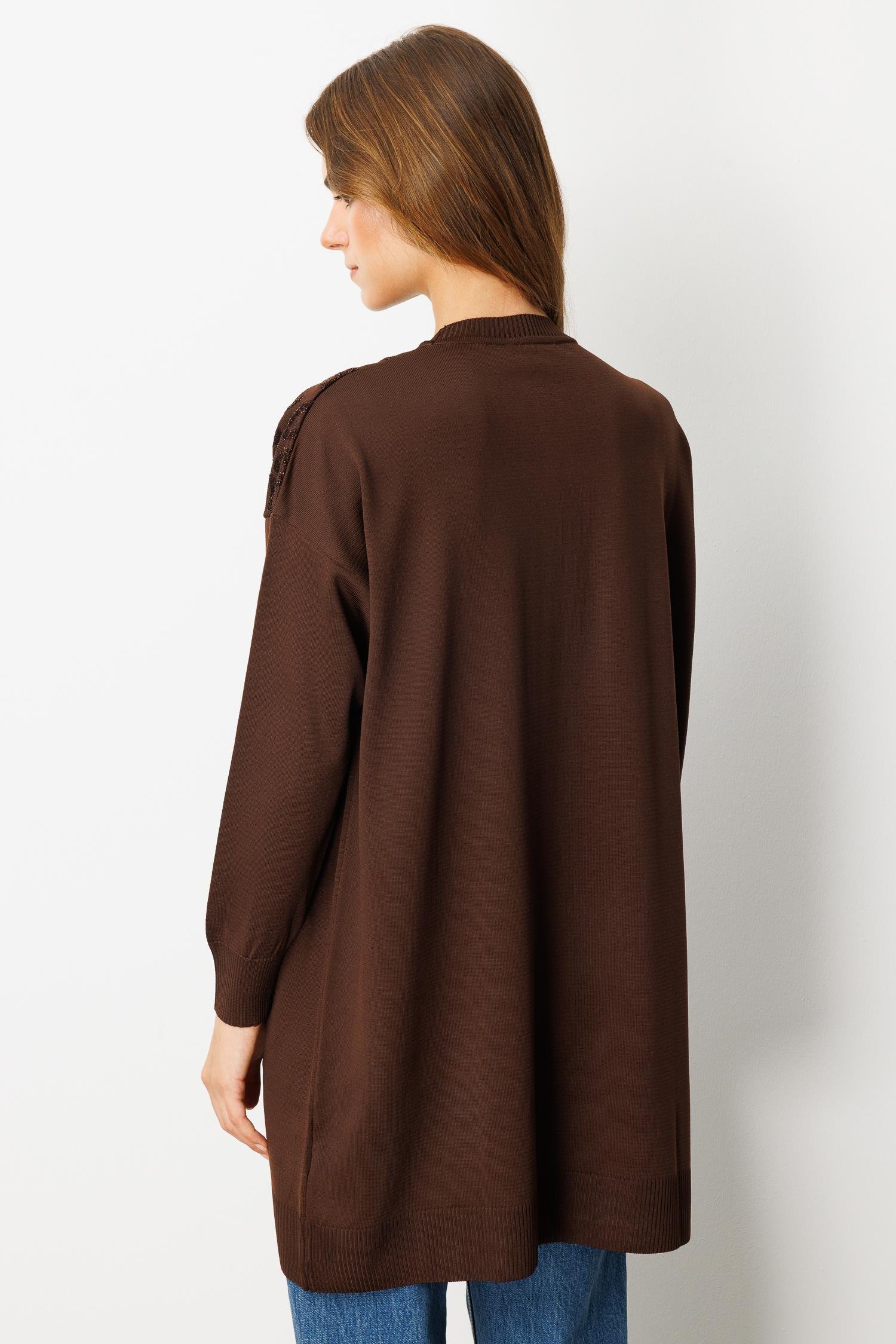 Leopar Kombinli Triko Tunik-KAHVE