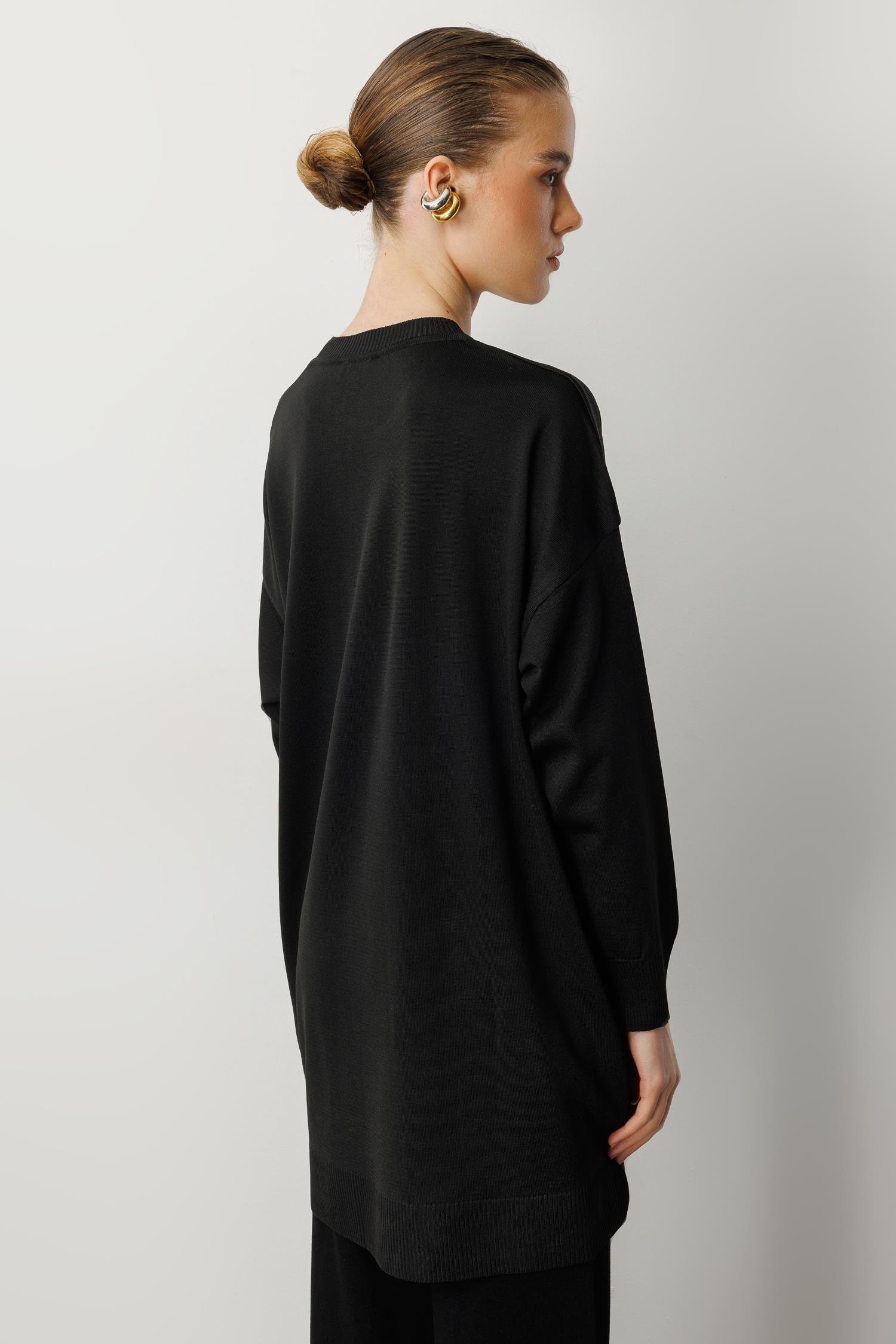 Leopar Kombinli Triko Tunik-SİYAH