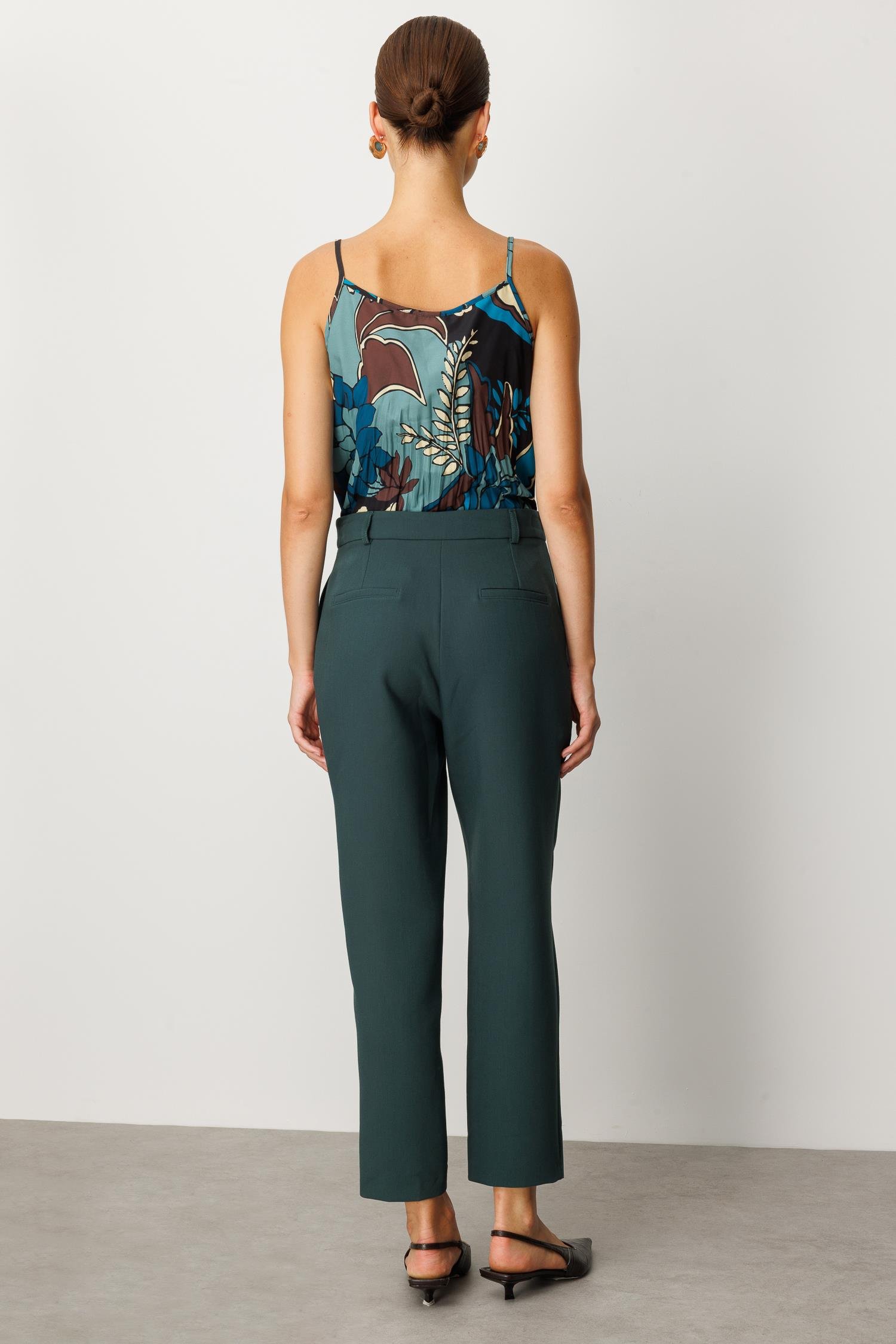 Nervürlü Kumaş Pantolon-YEŞİL