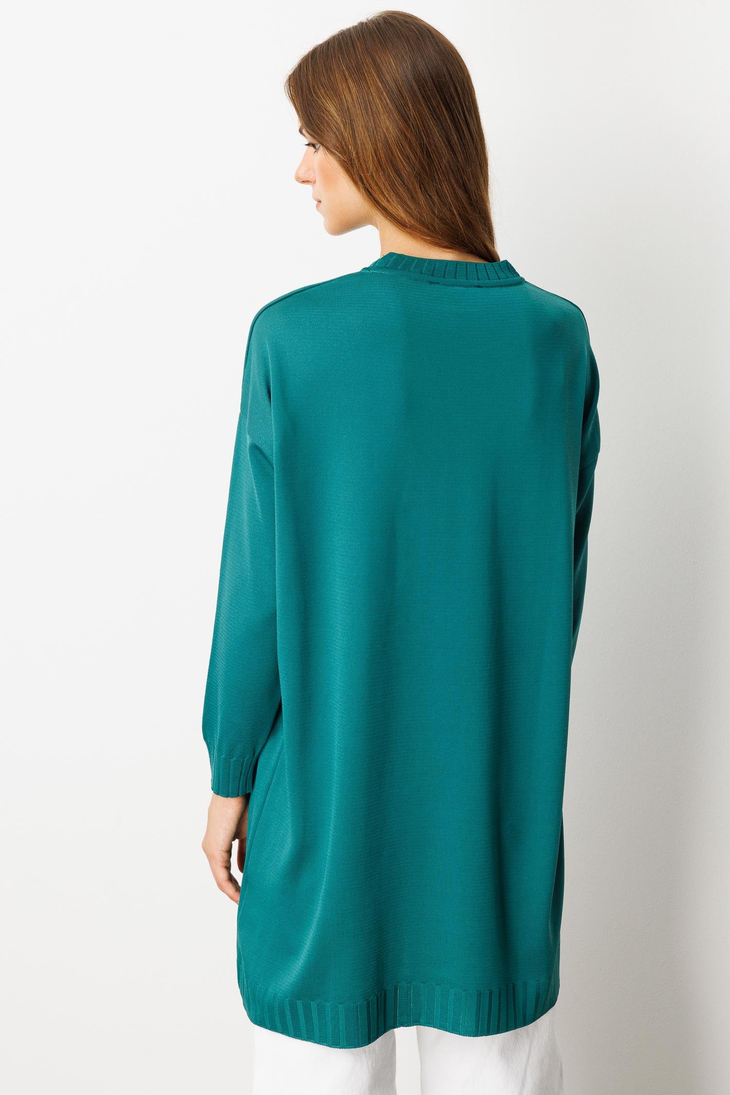 Omzu Düğme Detaylı Triko Tunik-PETROL