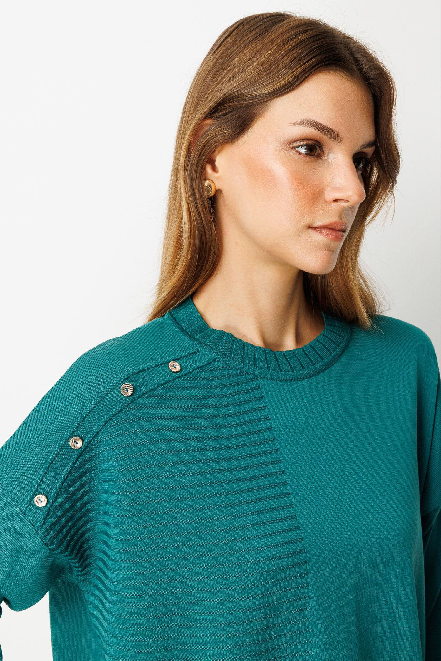 Omzu Düğme Detaylı Triko Tunik-PETROL