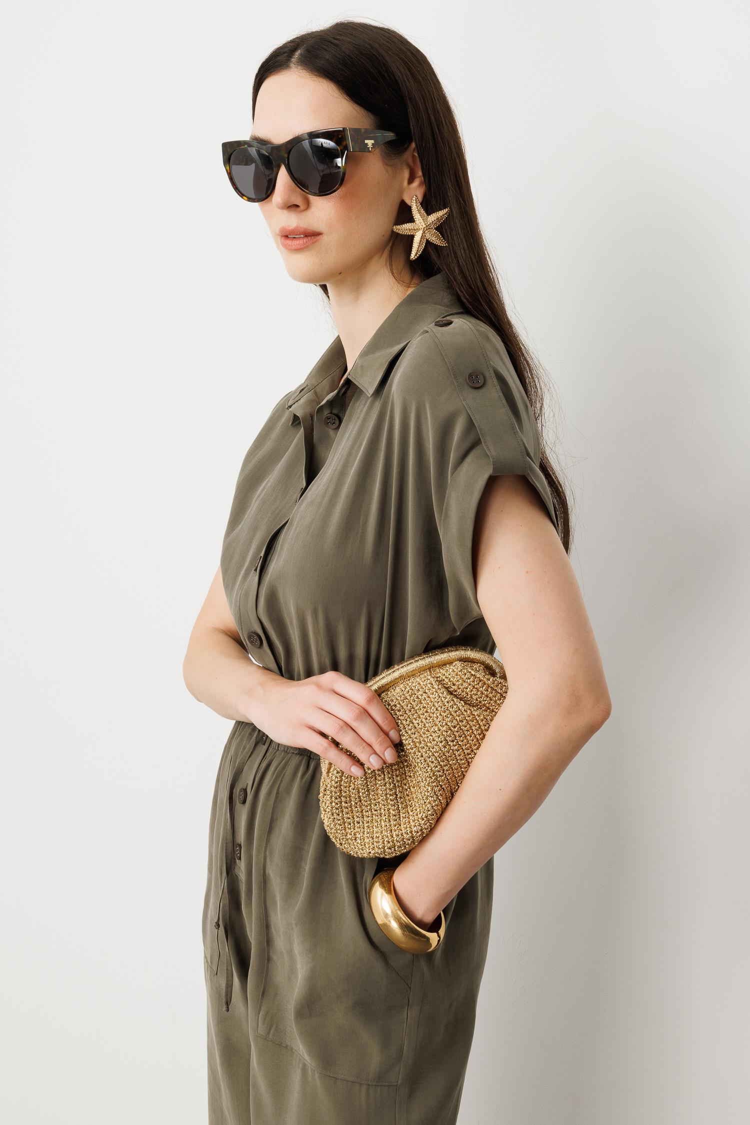 Önü Düğmeli Kısa Kol Tulum-HAKİ