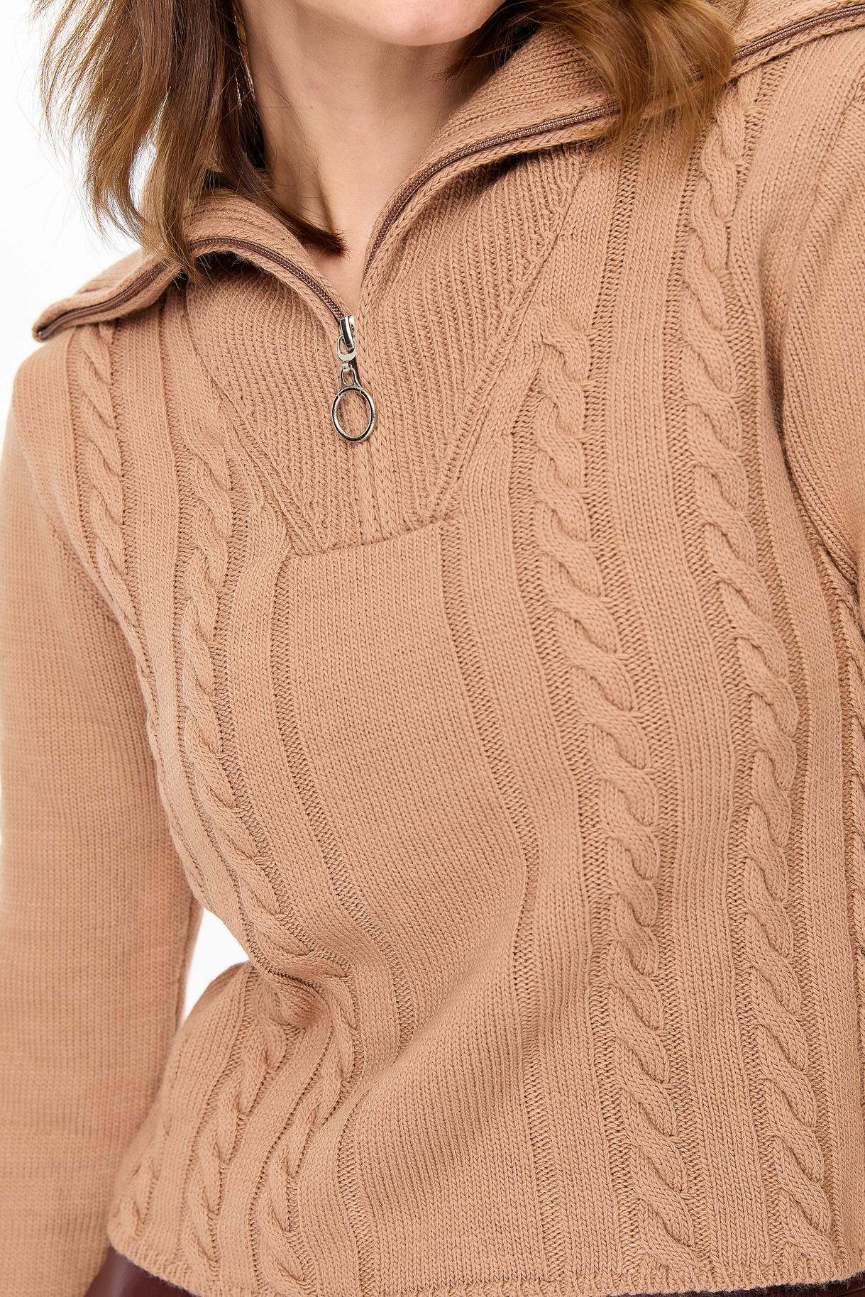 Örgü Desenli Polo Yaka Triko Kazak - CAMEL