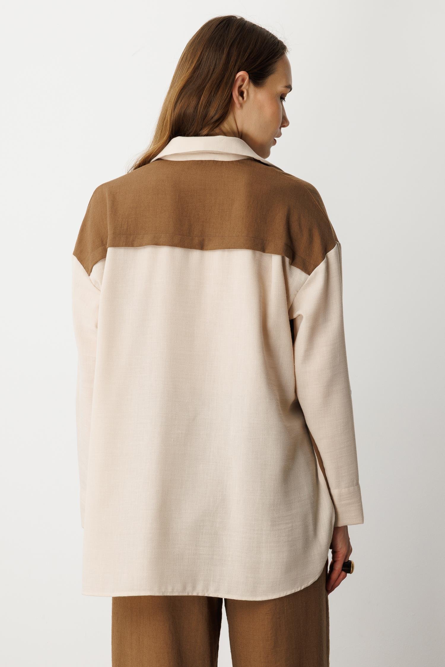 Oversize Keten Görünüm Tunik Gömlek-KAHVE