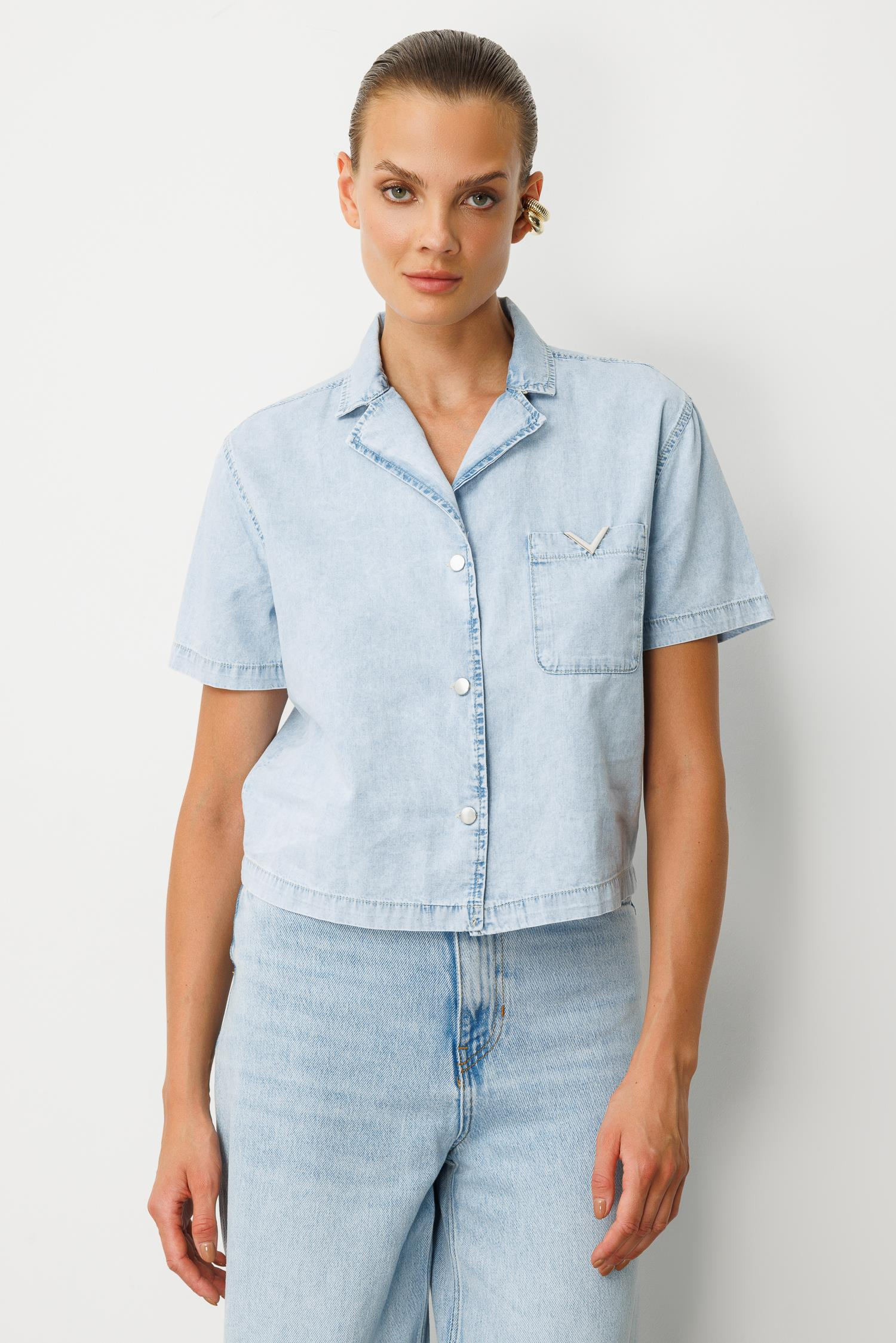 Oversize Pamuklu Kot Gömlek-MAVİ