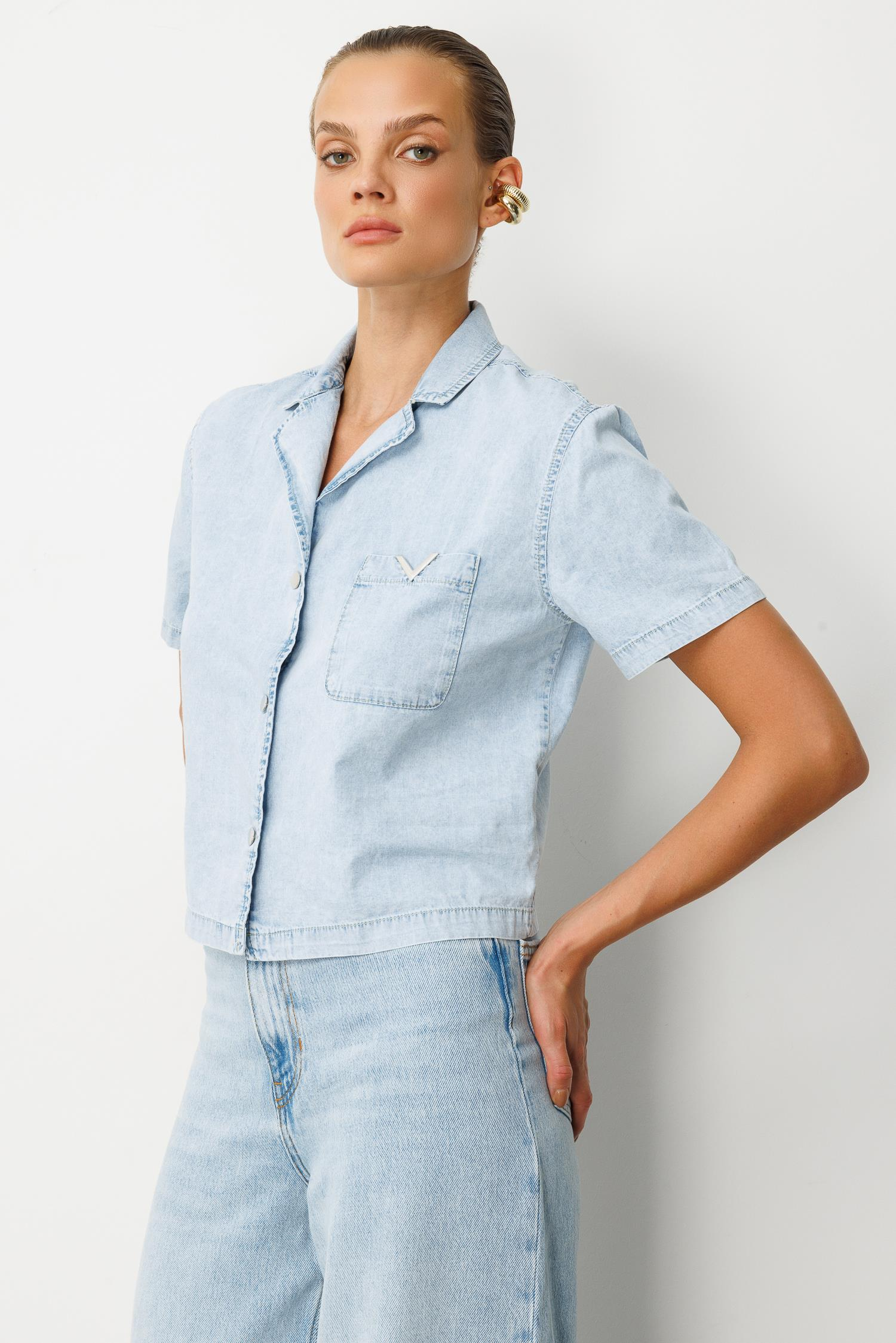 Oversize Pamuklu Kot Gömlek-MAVİ