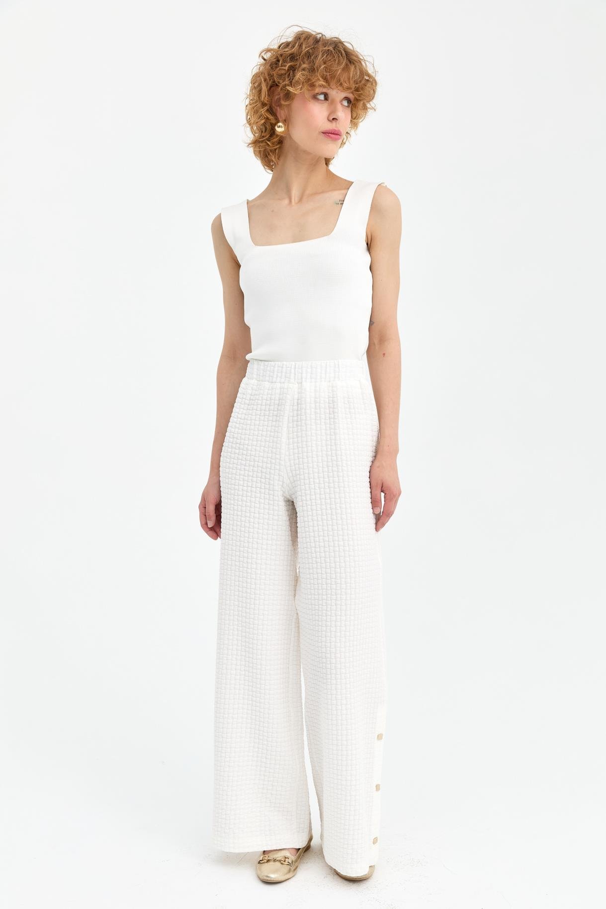 Paçası Düğme Detaylı Bol Paça Pantolon - KEMIK