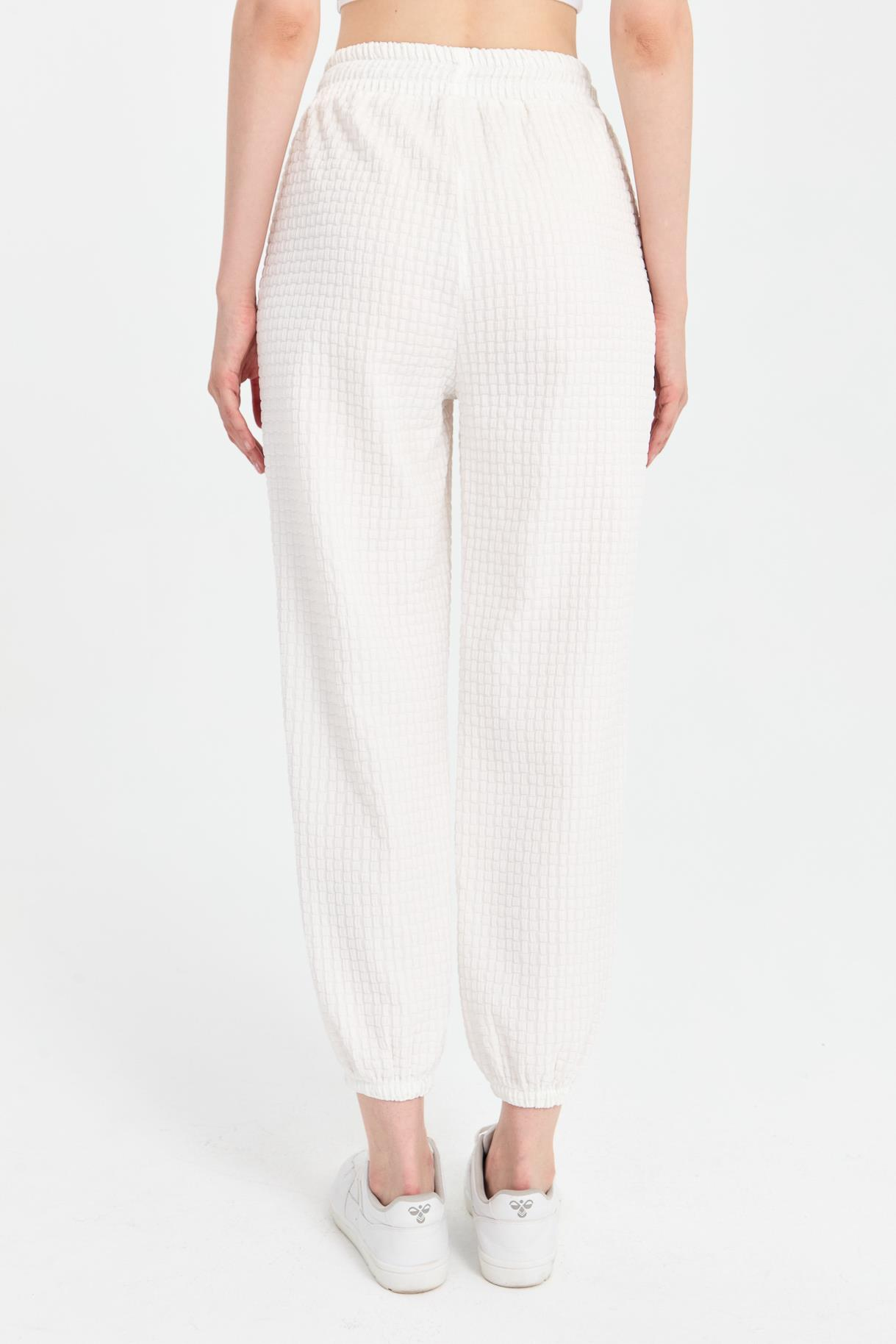 Paçası ve Beli Lastikli Dokulu Pantolon - KEMIK