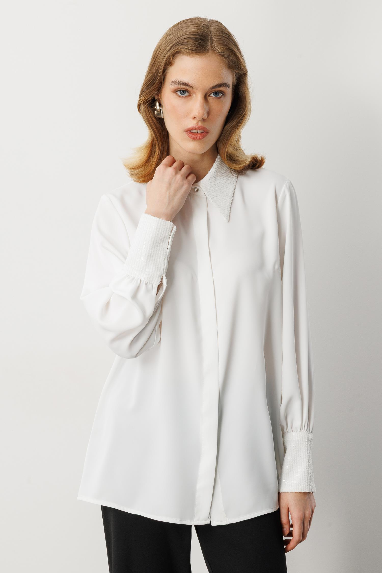 Payet Detaylı Gömlek-KEMIK