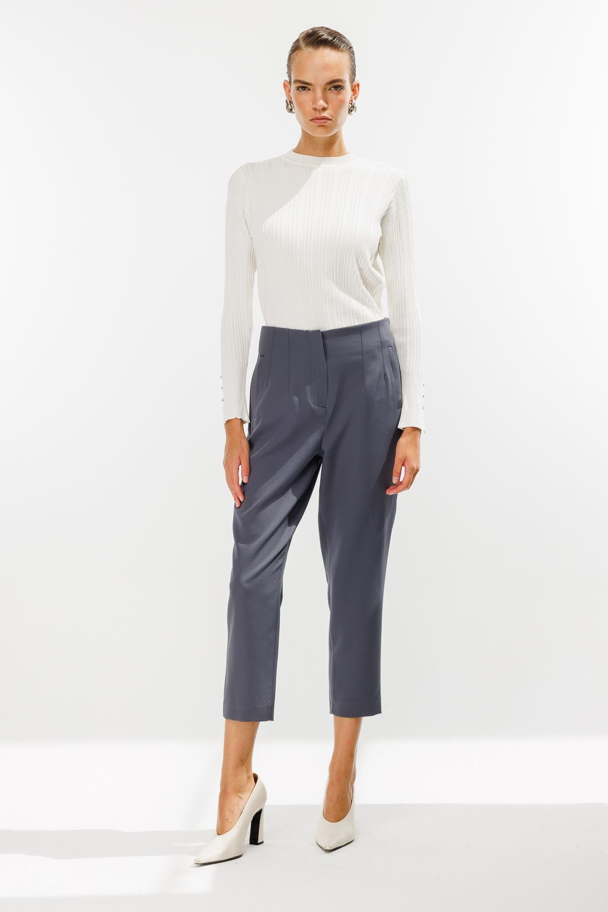 Pensli Yüksek Bel Pantolon - GRİ
