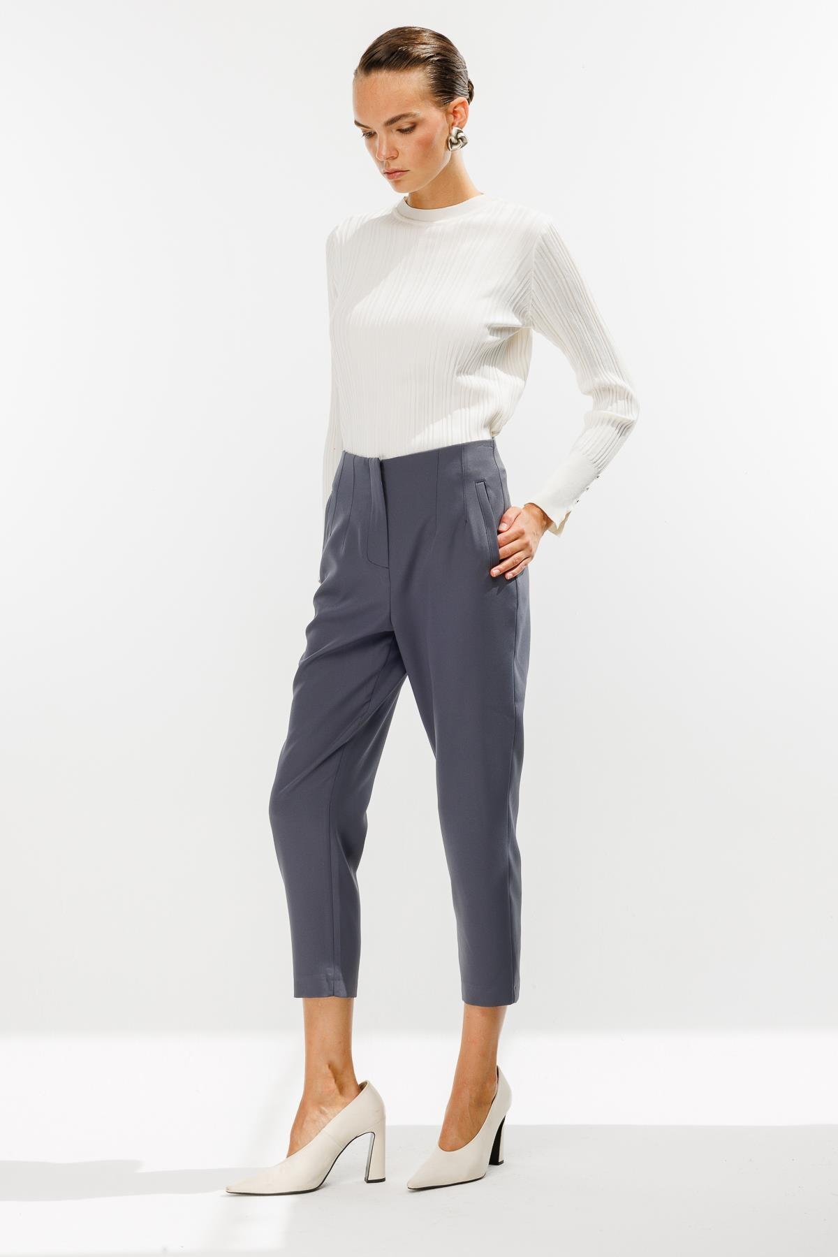 Pensli Yüksek Bel Pantolon - GRİ