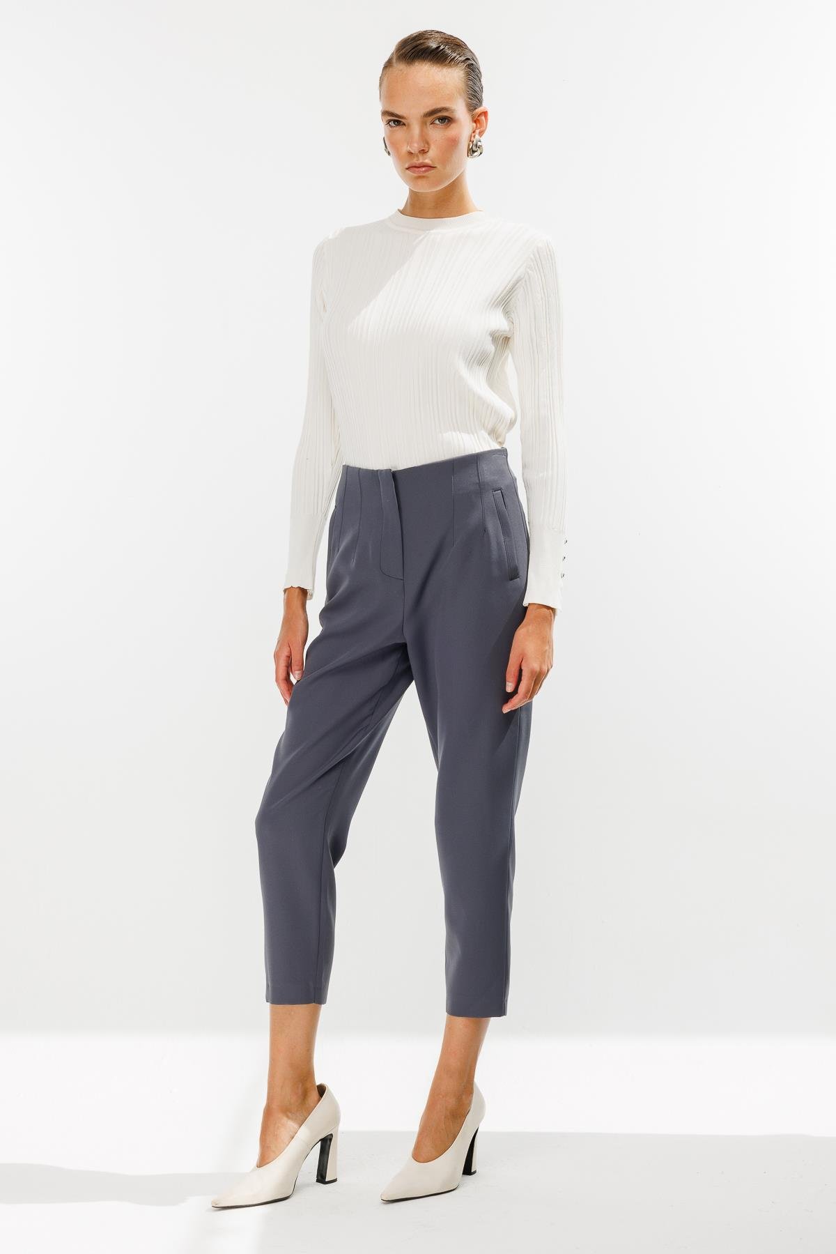 Pensli Yüksek Bel Pantolon - GRİ
