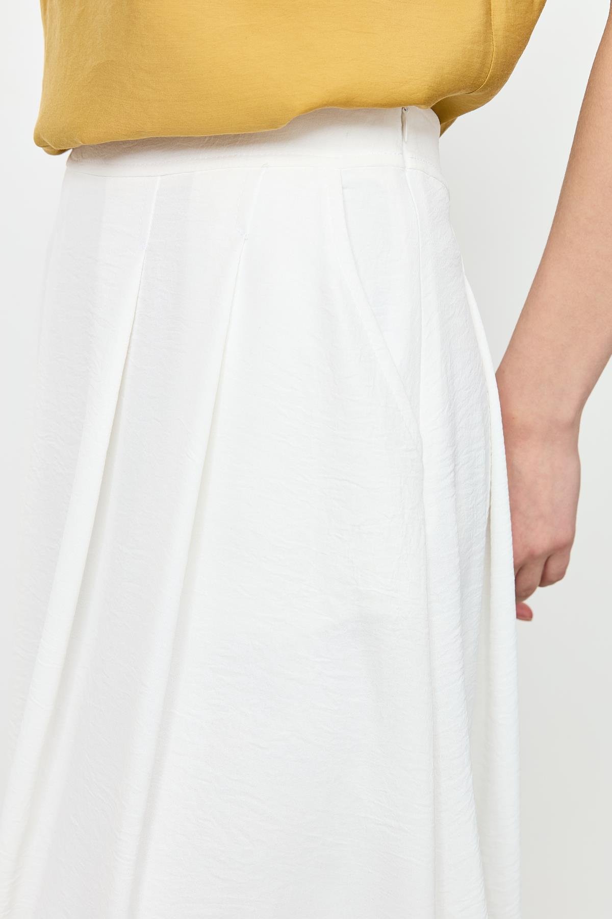 Pileli Uzun Kloş Etek-KEMIK