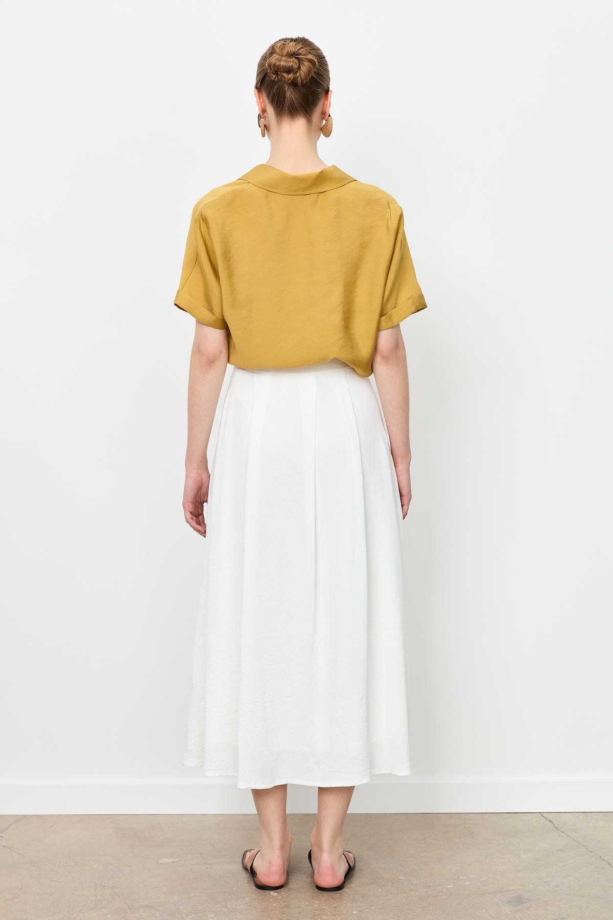 Pileli Uzun Kloş Etek-KEMIK