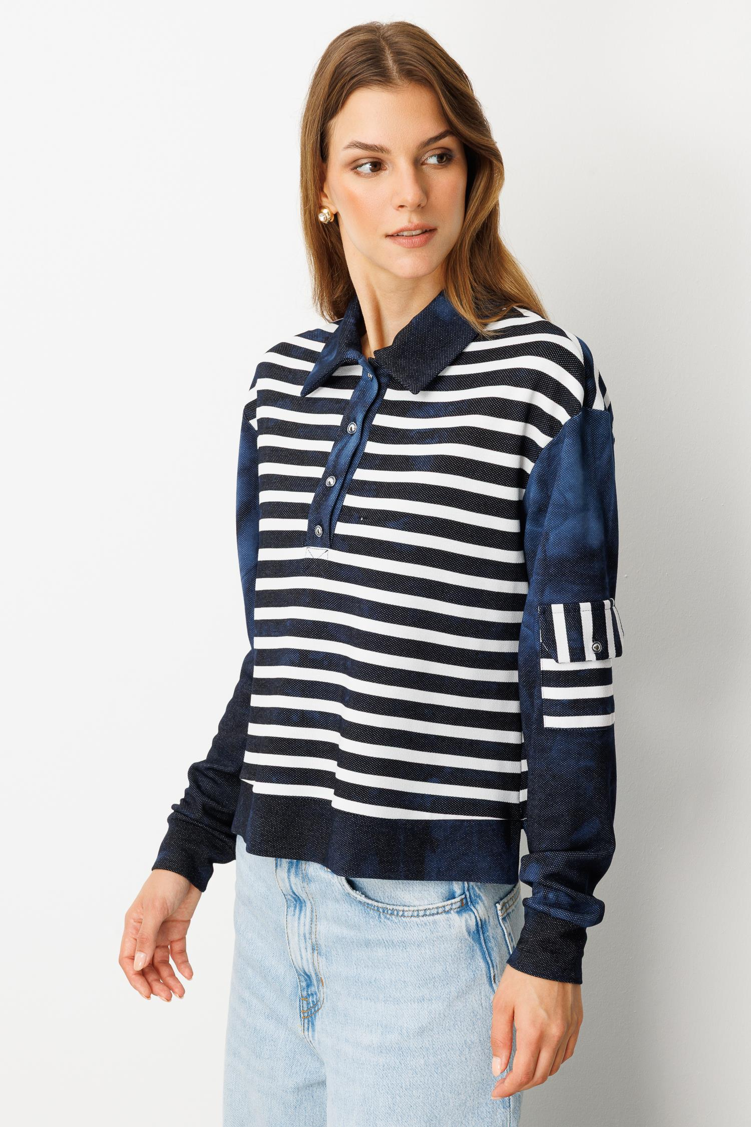 Polo Yaka Batik Örme Bluz-LACI