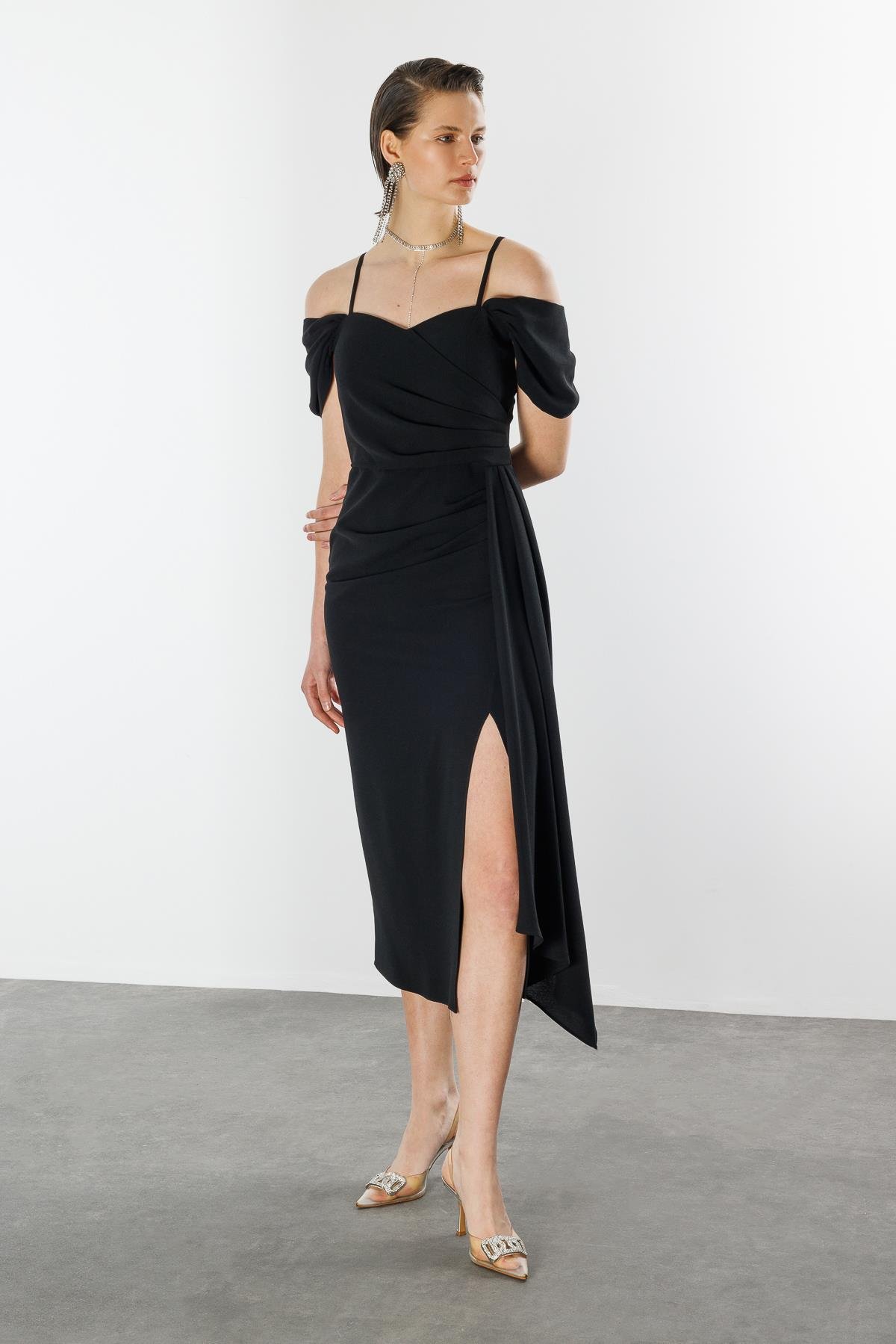 Prenses Yaka Krep Abiye-SİYAH