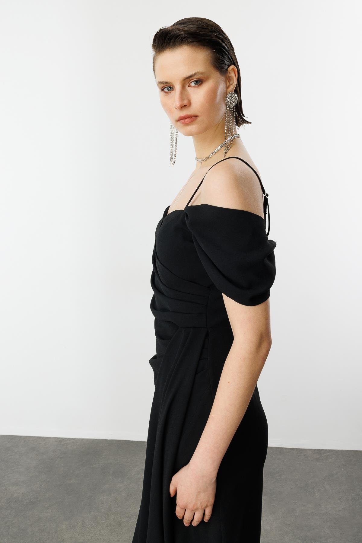 Prenses Yaka Krep Abiye-SİYAH