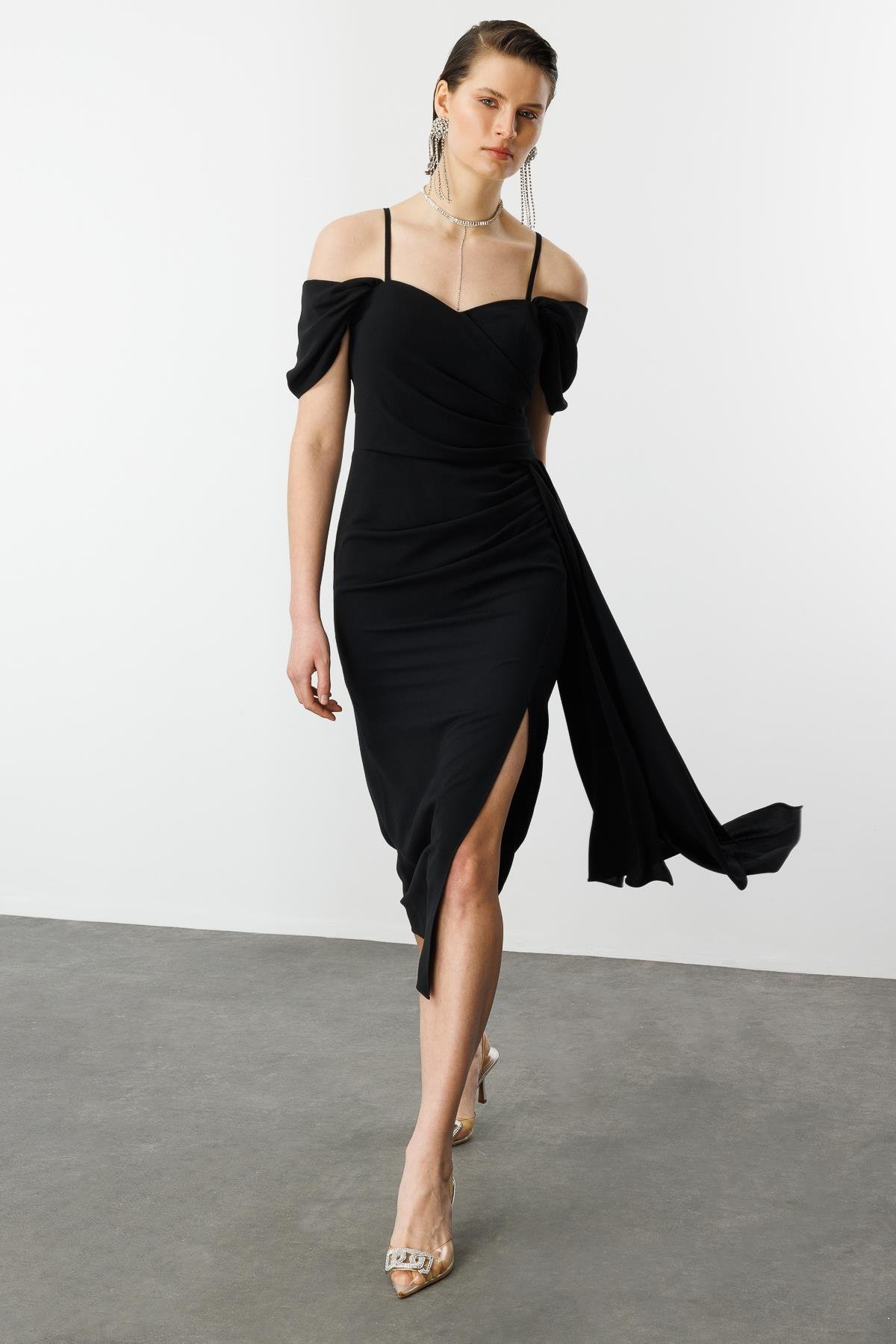 Prenses Yaka Krep Abiye-SİYAH