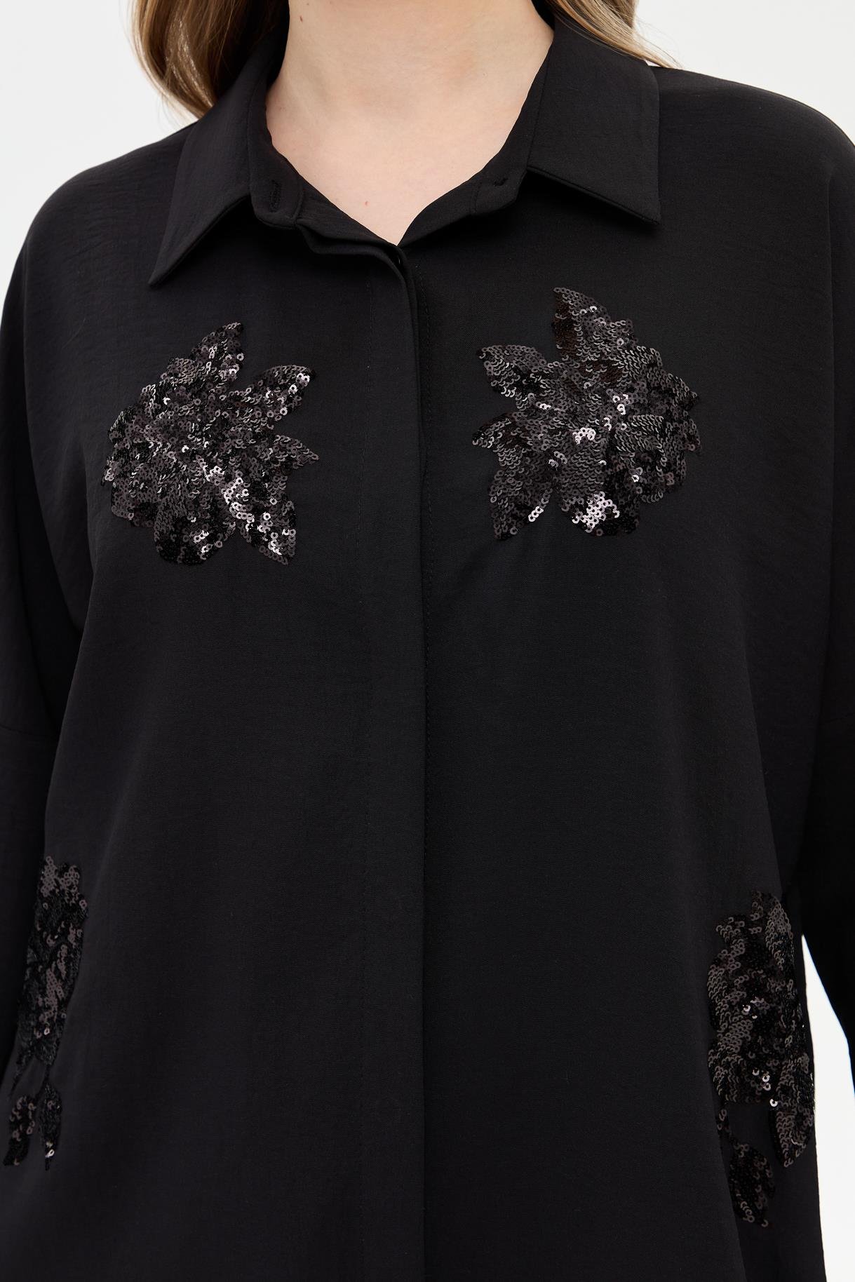 Pul İşleme Detaylı Gömlek - SİYAH