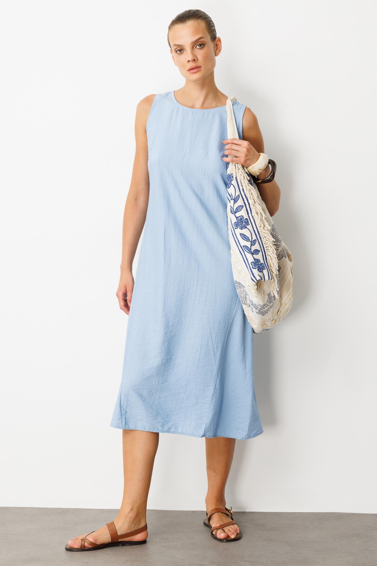 Rahat Kalıp Coton Elbise-MAVİ