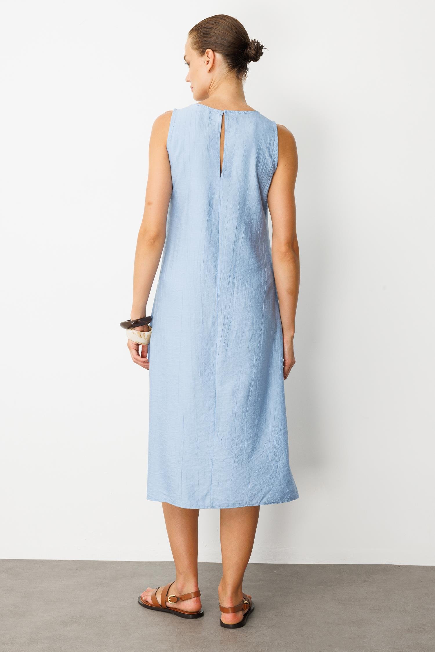 Rahat Kalıp Coton Elbise-MAVİ