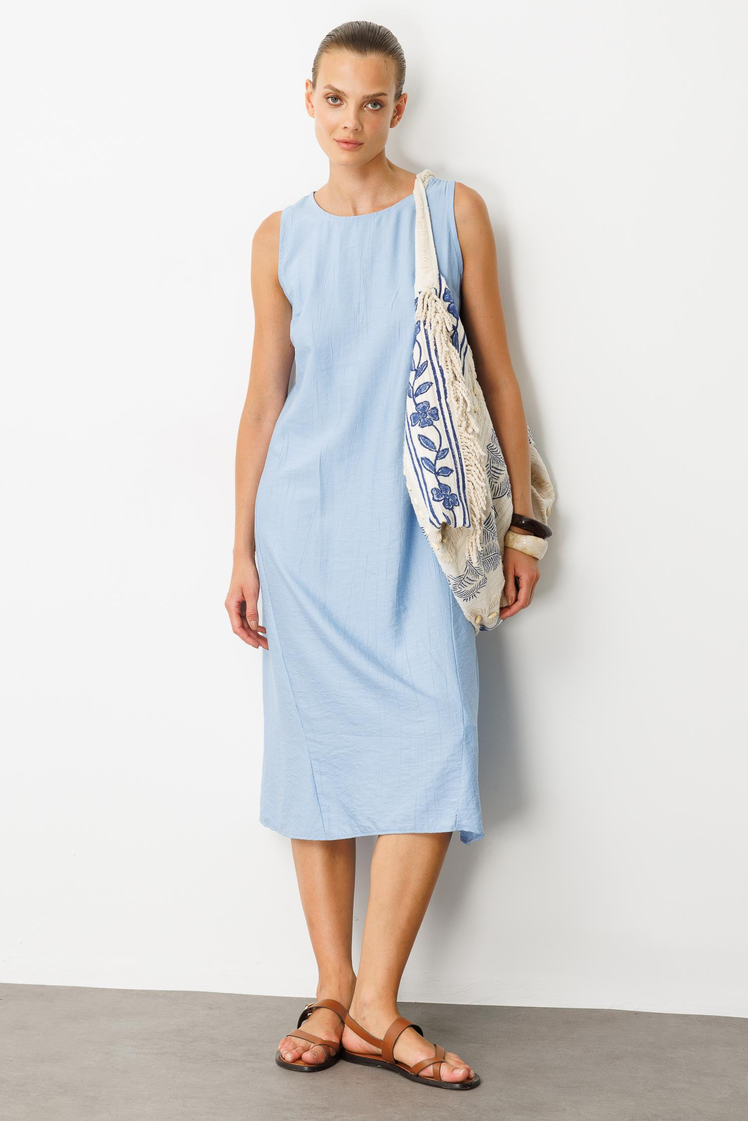 Rahat Kalıp Coton Elbise-MAVİ