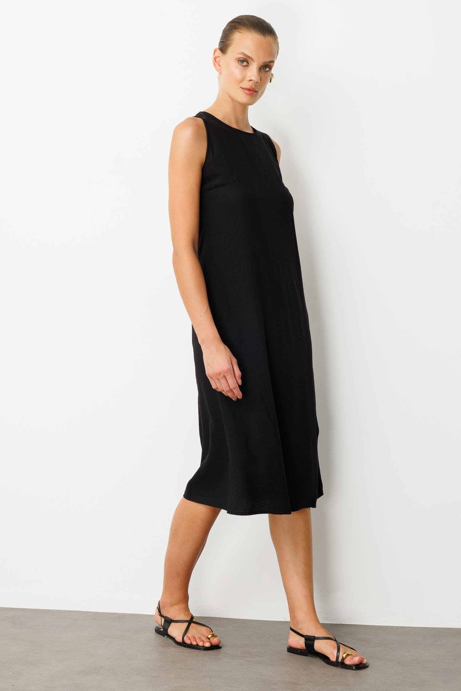 Rahat Kalıp Coton Elbise-SİYAH