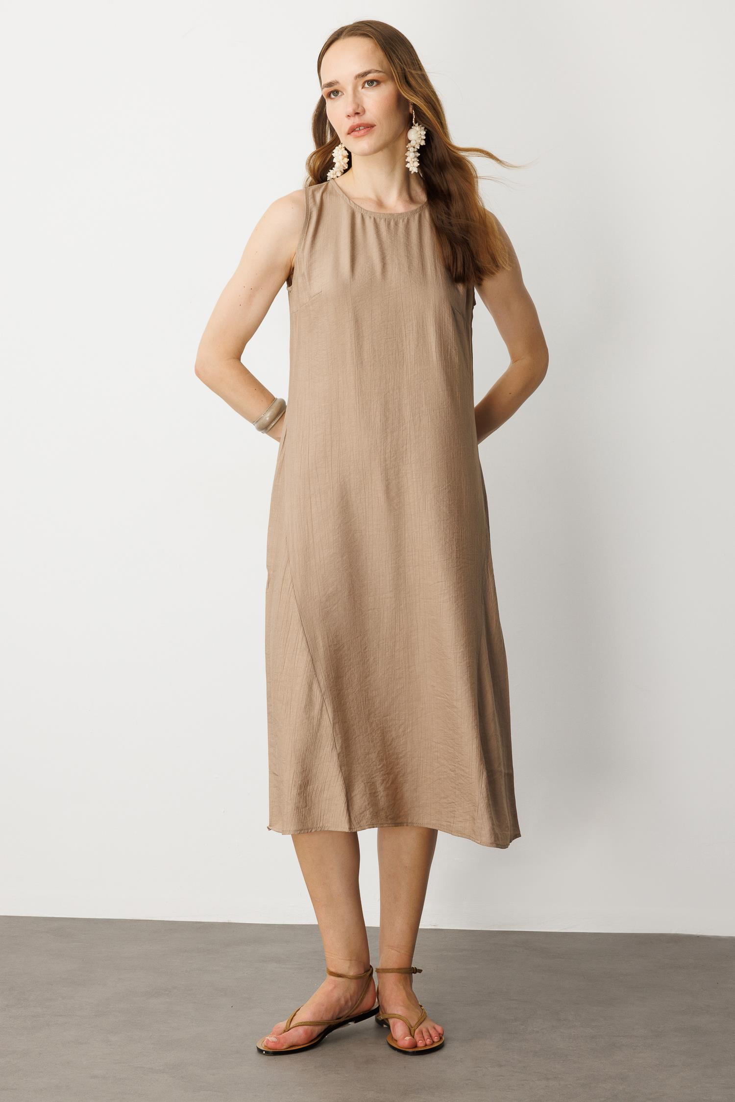 Rahat Kalıp Coton Elbise-VİZON