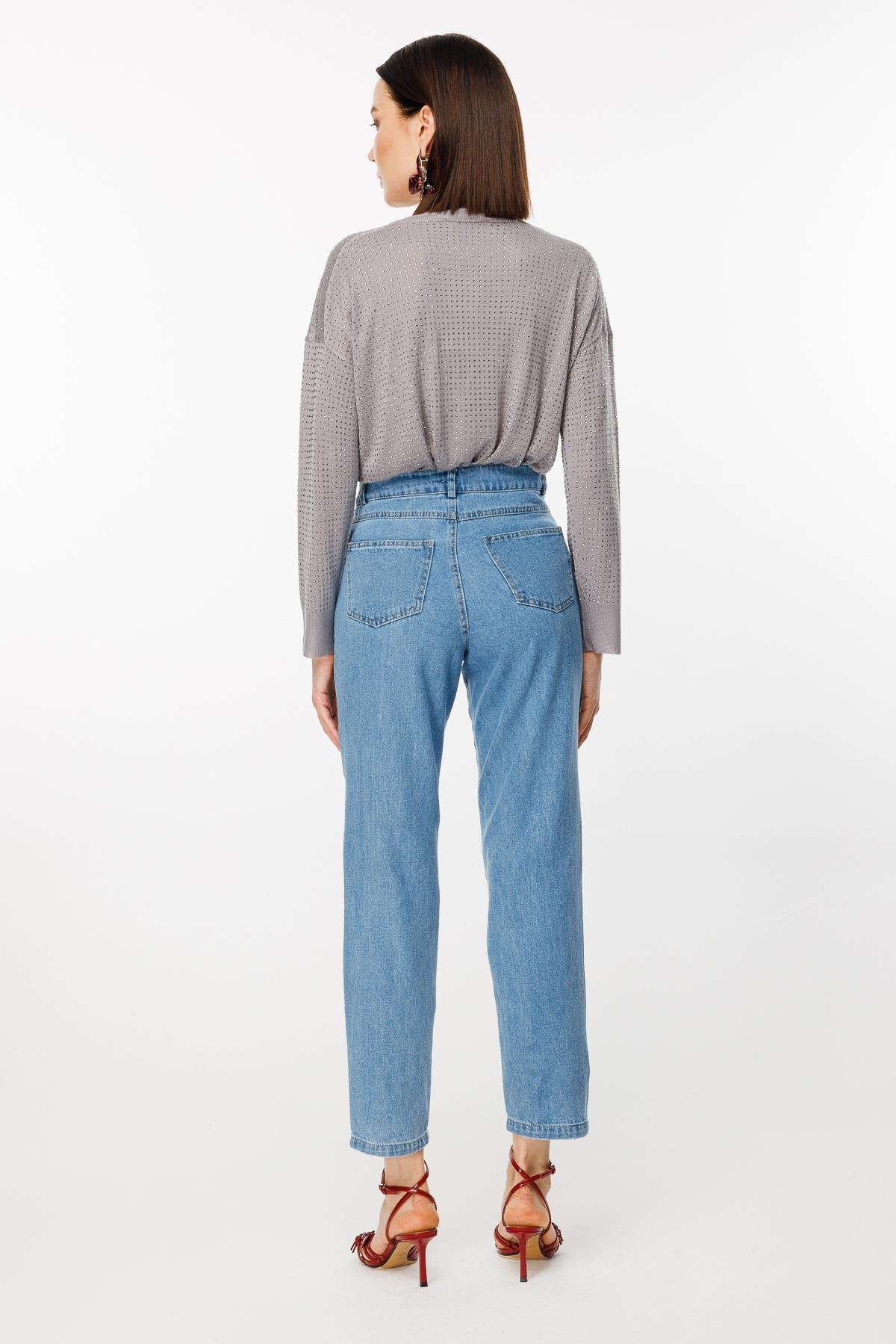 Rahat Kalıp Taş Baskılı Kot Pantolon - MAVİ